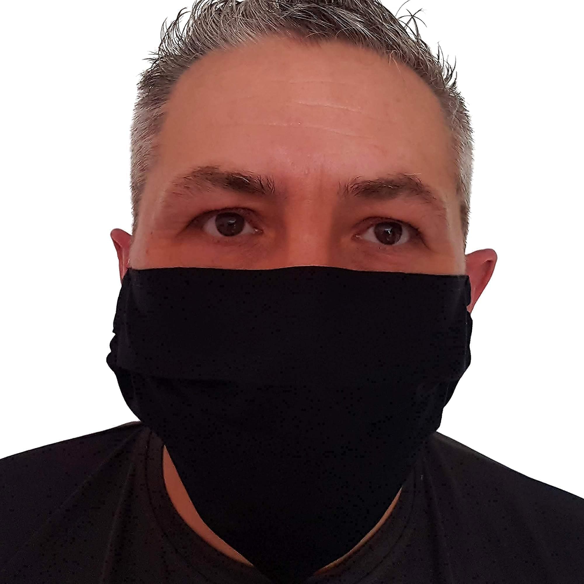 Deluxe Face Mask/Multi Layer Roomier For Large Faces Or Beard Wearers/British Made 100% Close Weave Quality Cotton/Ear/Head Elastic/Re-Usable/Washable-Navy Blue Black Patterned Covering