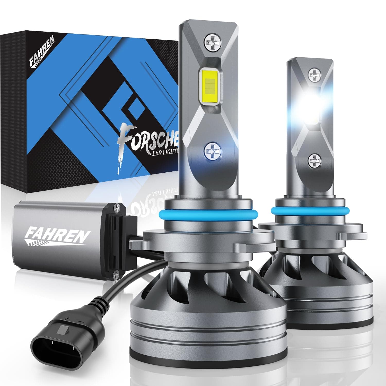 FAHREN 9005 Driving Bulbs 46000 Lumens Super Bright 9005 Bulbs, 6500K Cool White HB3 Fog Bulb with External Driver, 98% Canbus Ready IP68 Waterproof, Pack of 2 Warning Lights