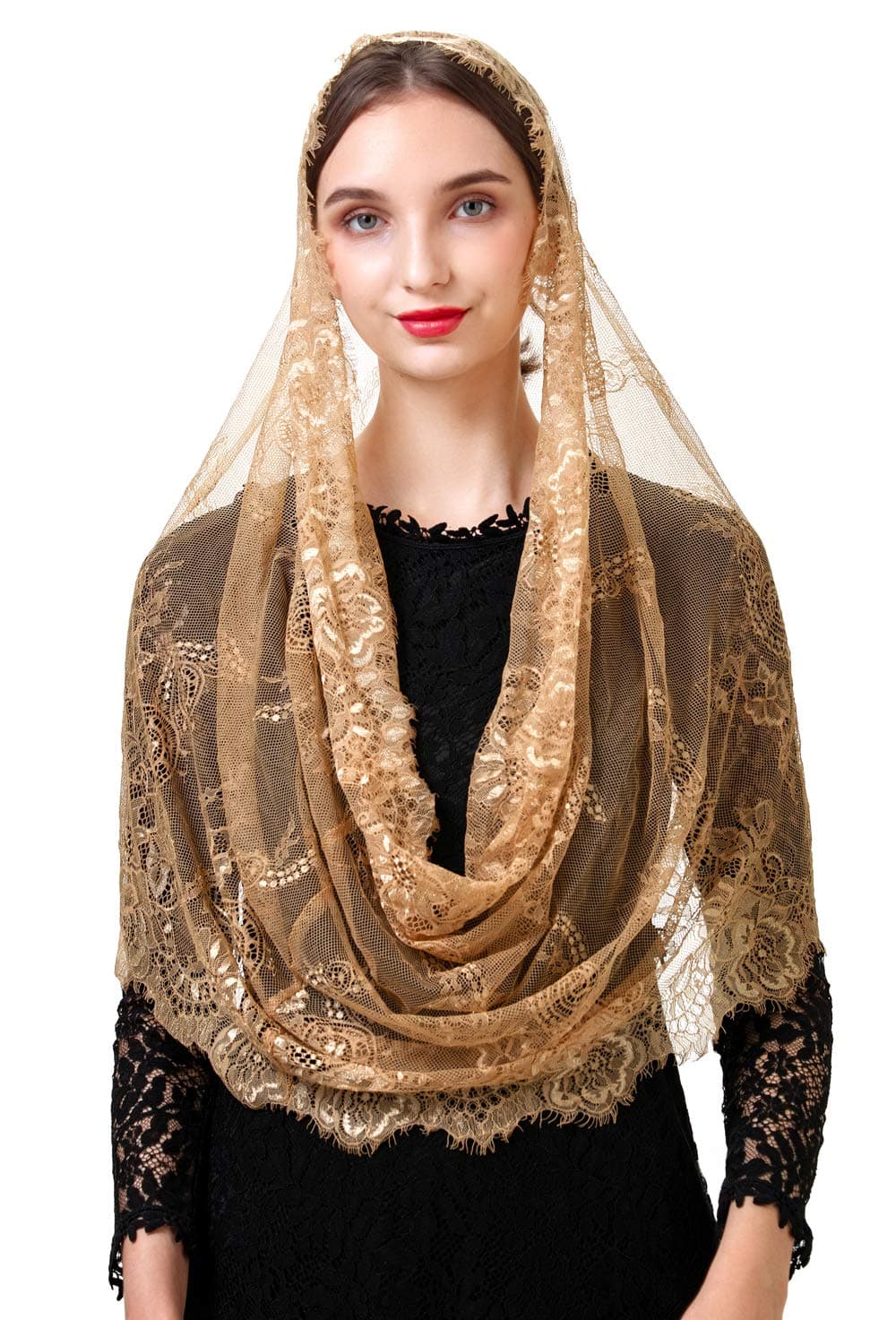 Spanish Style Lace Traditional Vintage Inspired Infinity Shape Mantilla Veil Latin Mass Head Covering
