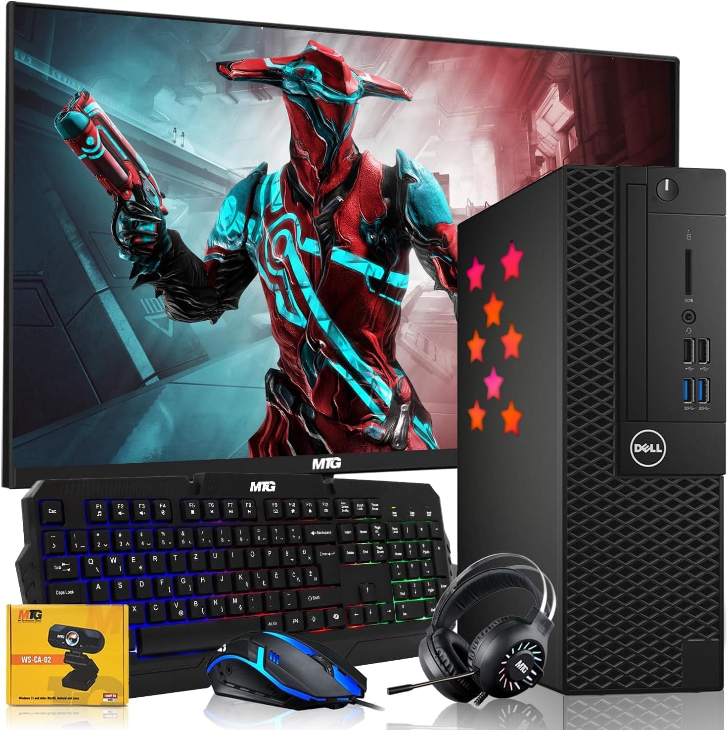 Dell Desktop PC Gaming Bundle - Core i7, 16GB RAM, 512GB SSD, 27-inch Monitor, GT 1030, RGB Keyboard with AI-Enabled Copilot Key, Mouse, RGB Headphone, Webcam, Wi-Fi, Win 11 Home (Renewed)