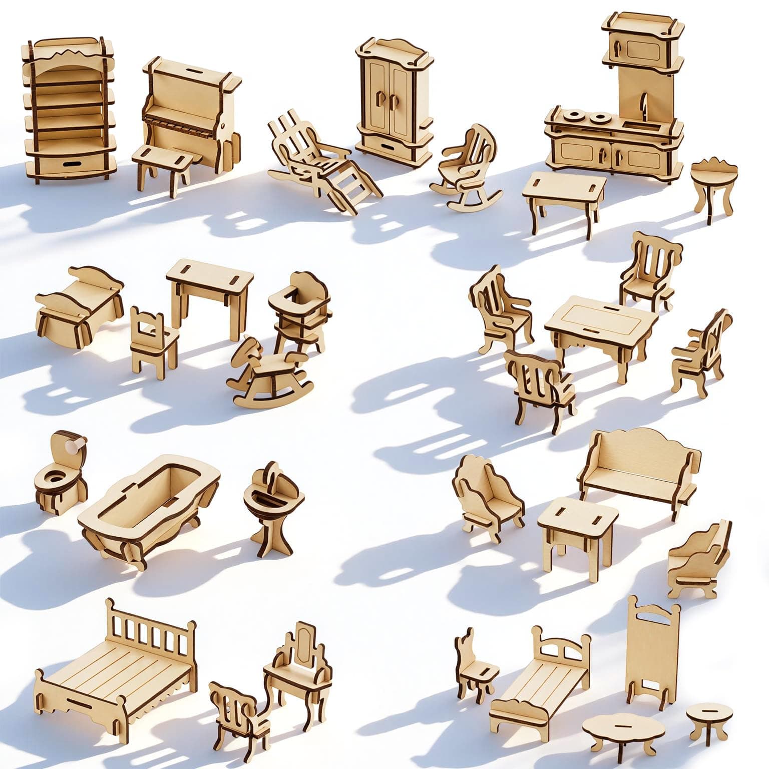 LoveInUSA 3D Wooden Dollhouse Furniture Puzzle DIY House Room Miniature Models Set Puzzle Gift for Kids