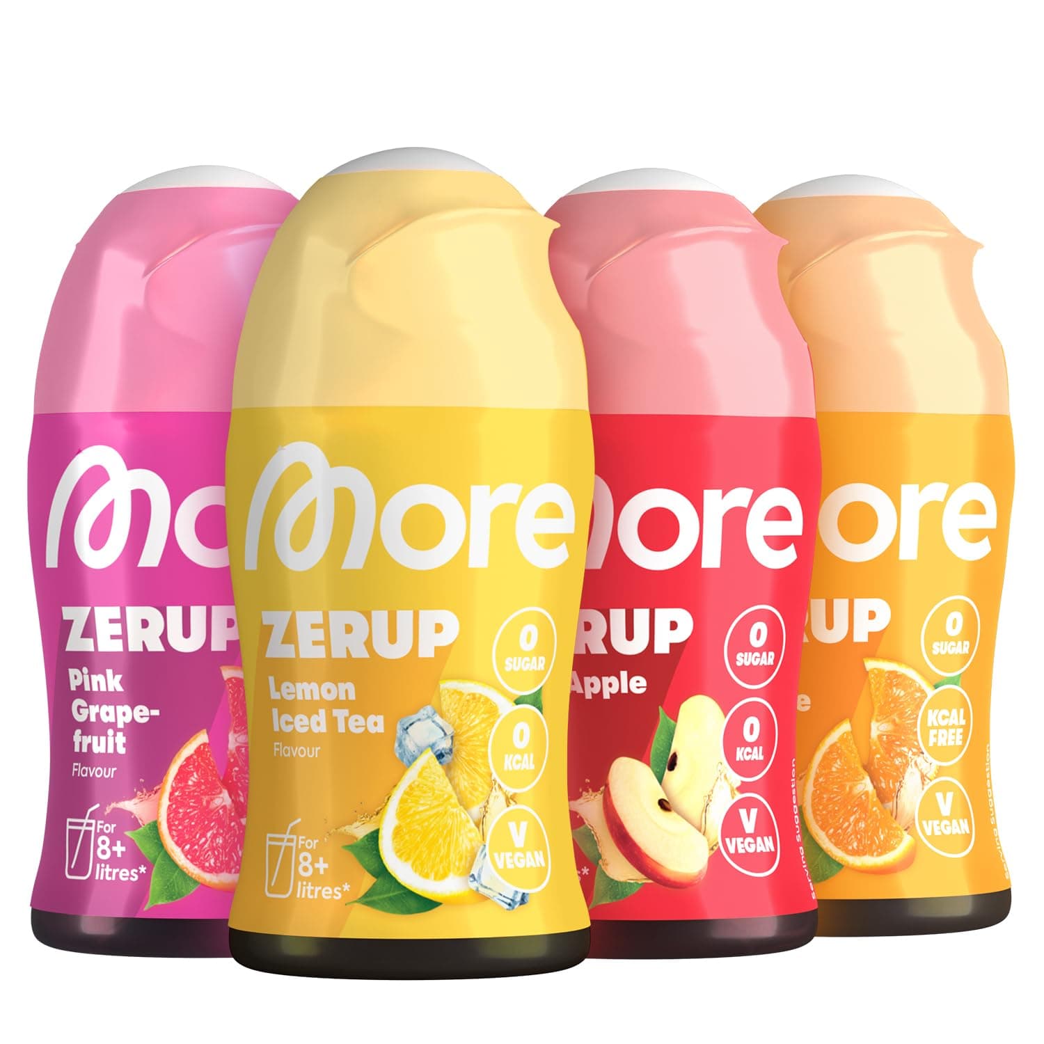 MORE Zerup, Zero Calories Syrup a.o. with Real Fruit Extracts, Bundle of 4, 4 x 65 ml (up to 32 l Softdrink) - No Added Sugars