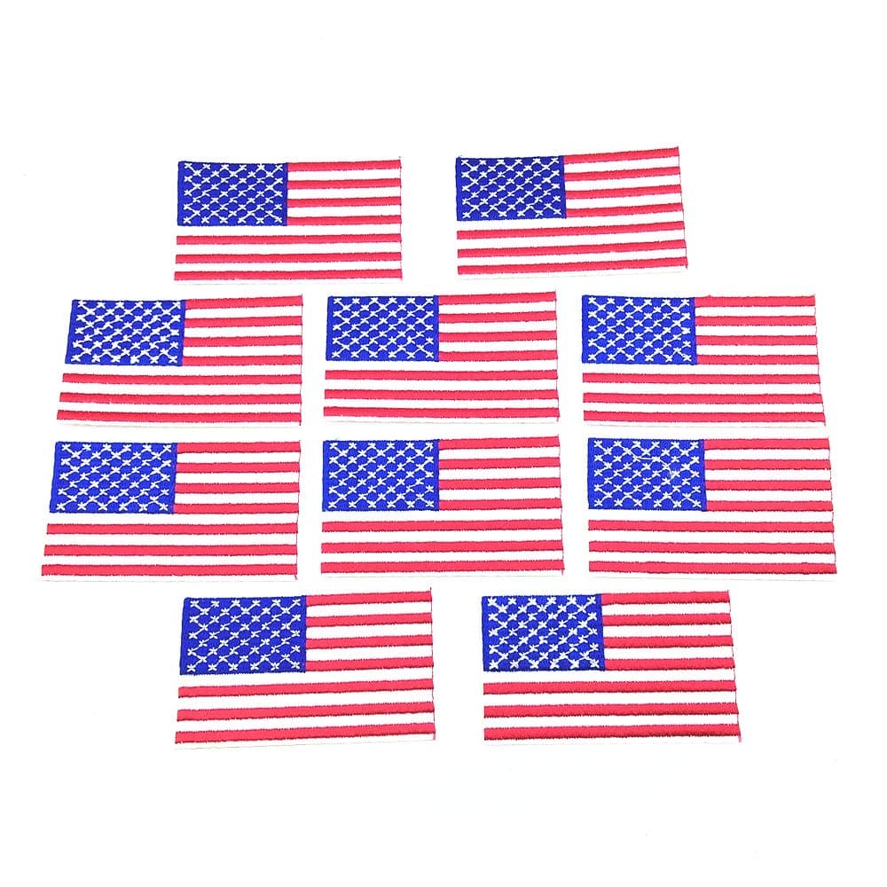 10pcs USA Flag Patches Iron On Embroidered American US United States Flag Clothing Patch Appliques Badge Sticker 1.77x3.15 Inch