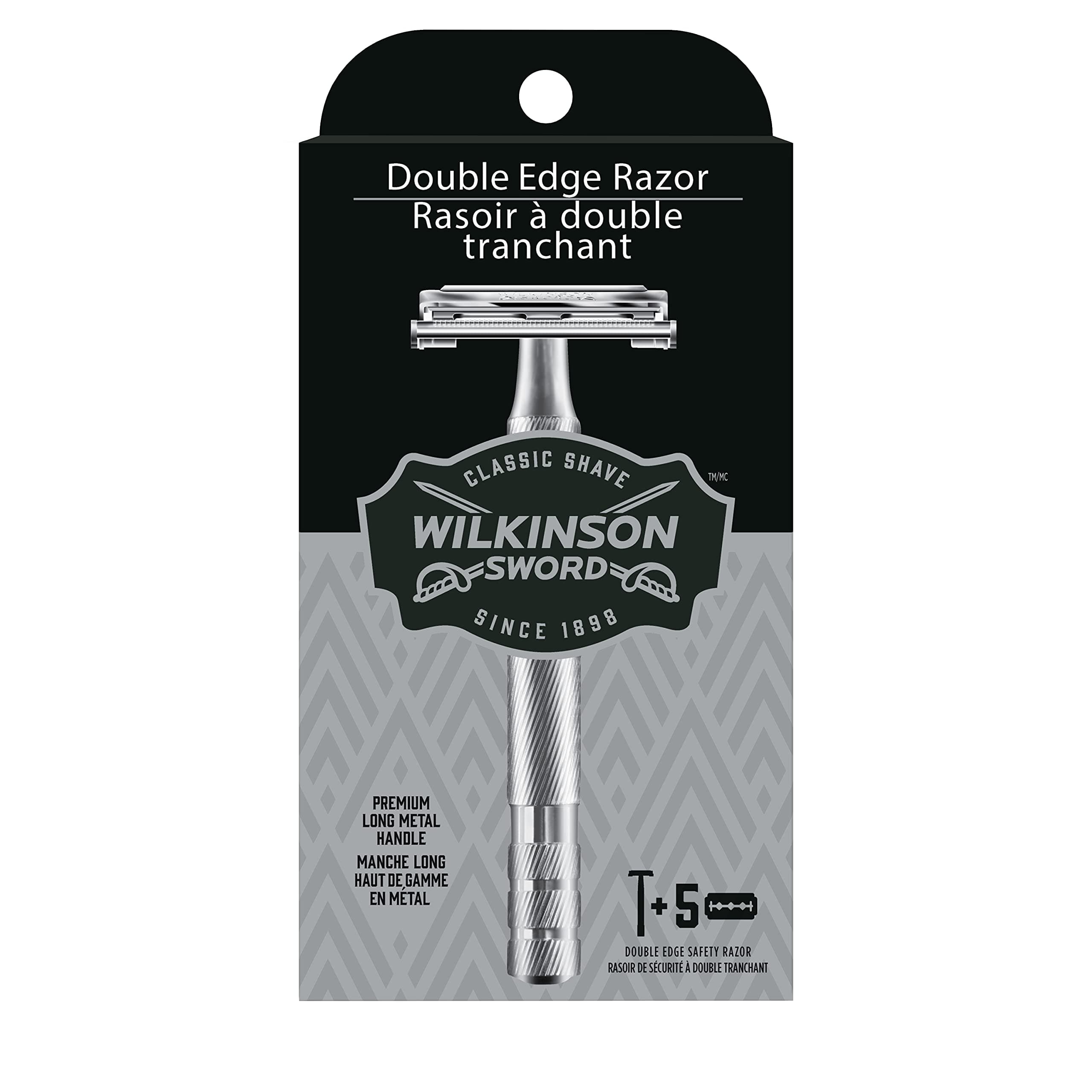 Wilkinson Sword Double Edge Razor for Men with 5 Double Edge Razor Blades Refills