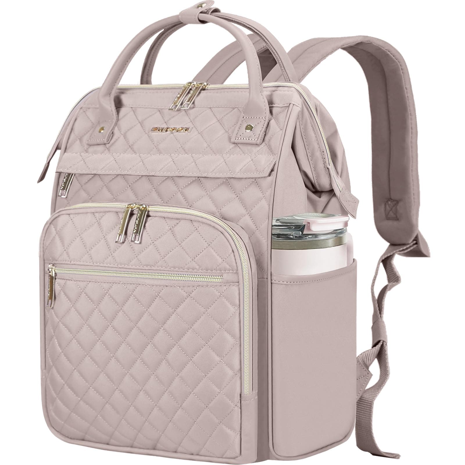 EMPSIGN 17 Inch Laptop Backpack for Women, Work Business Travel Computer College Bags, Large Capacity Water-repellent Quilted Casual Daypack, Dusty Pink