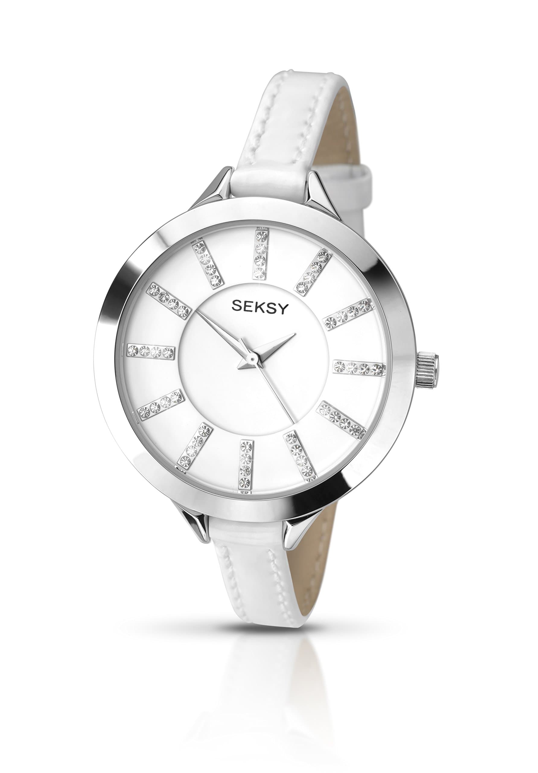 Seksy by Sekonda Women's Quartz Watch with White Dial Analogue Display and White Leather Strap 209437