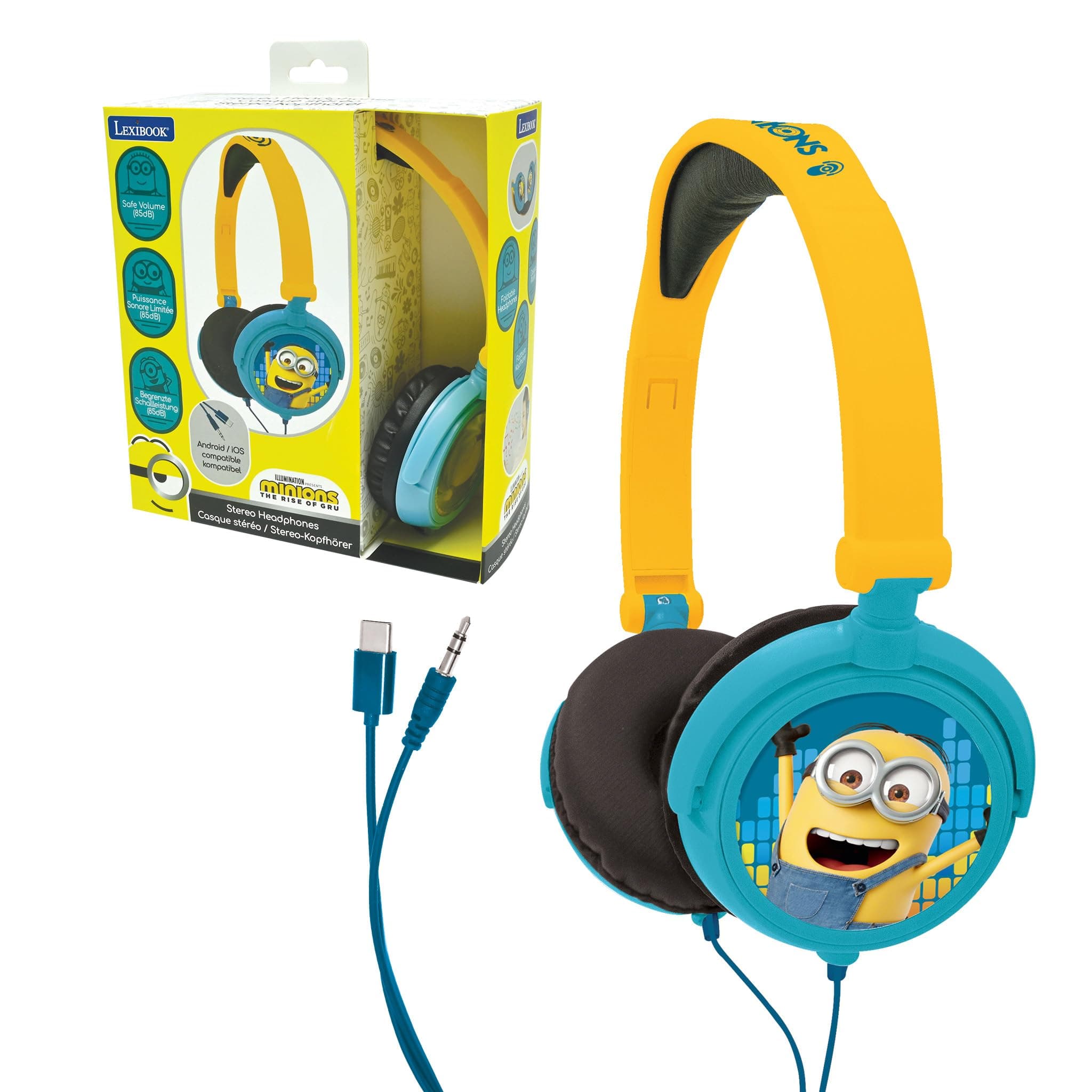 Lexibook Universal Despicable Me 3 Minions Stereo Headphone, kids safe, foldable and adjustable, yellow/black, HP010DES
