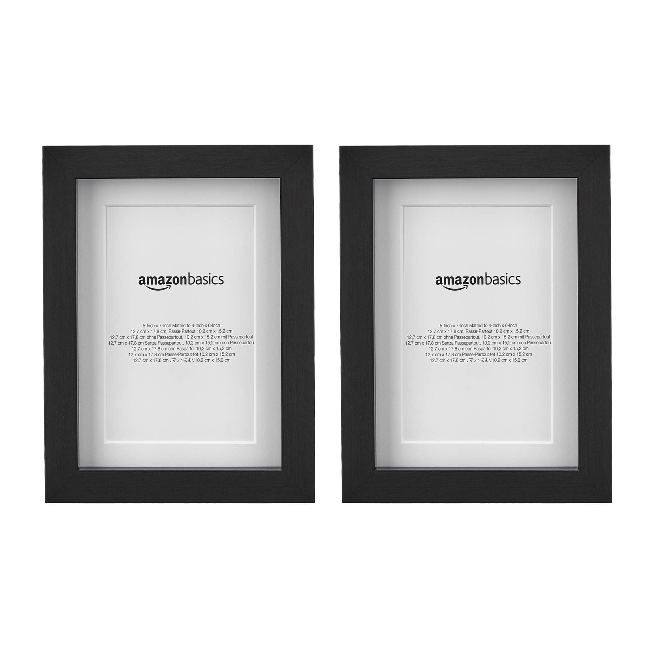 Rectangular Picture Frame with Glass, 5" x 7", Wall Hanging or Tabletop Display, Mat for 4" x 6" Photo, Black, 2-Pack