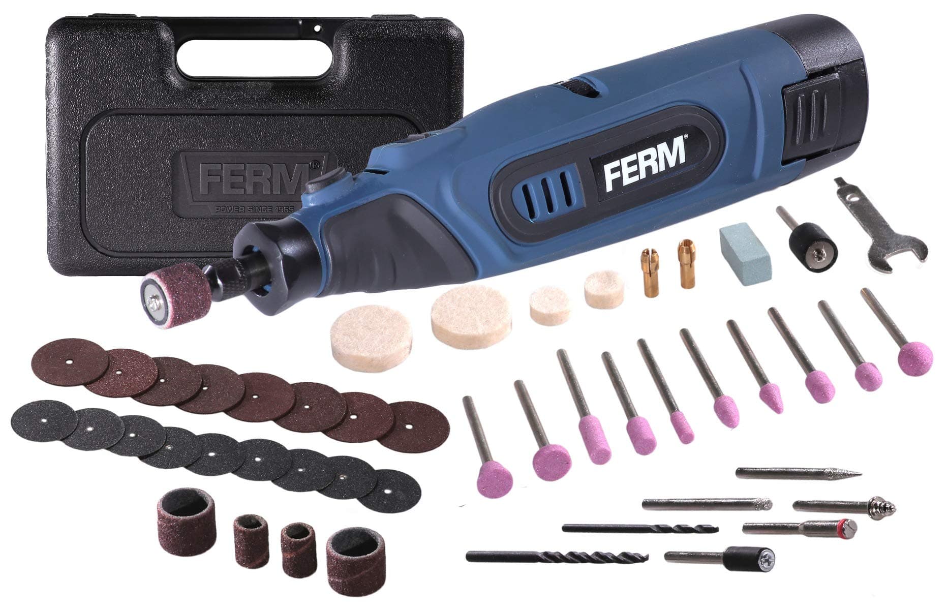 FERM Cordless Li-Ion Multi Tool 12V/1.5Ah - Rotary Multipurpose tool - With 45 Accessories, Li-Ion Battery, Charger and Robust Storage case