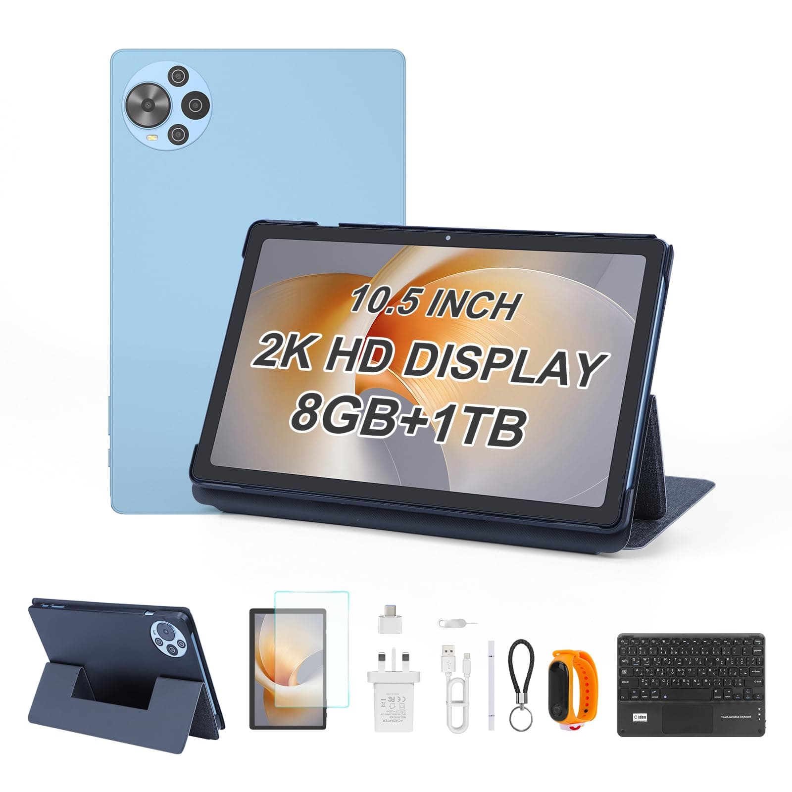 C idea 10.5" Tablet Android 14, 8GB RAM, 1TB Storage, WiFi, Bluetooth, GPS, Dual Camera, Long Lasting Battery Tablet, CM10500Plus (Blue)