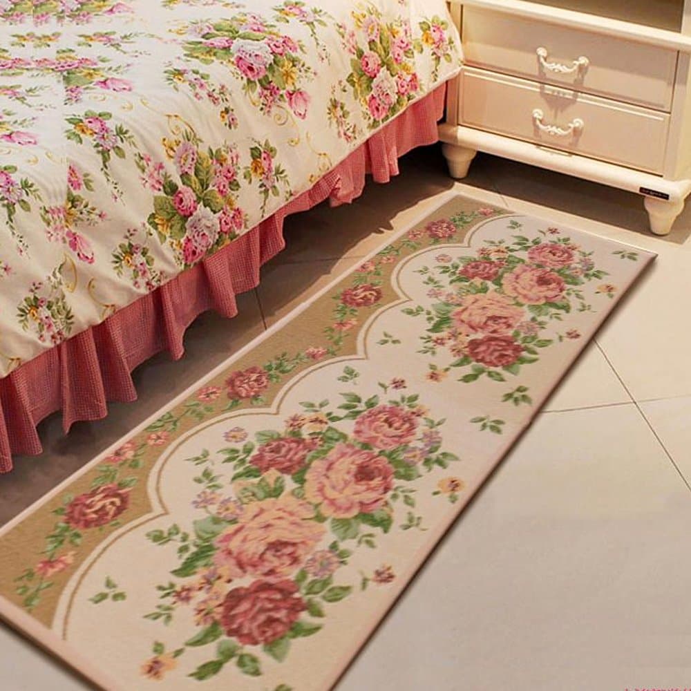 SUNFIRE Peony Mats Rug Anti Slip Carpet Machine Washable for Kitchen Bedroom Bedside Decor Flower Gift 45x119cm
