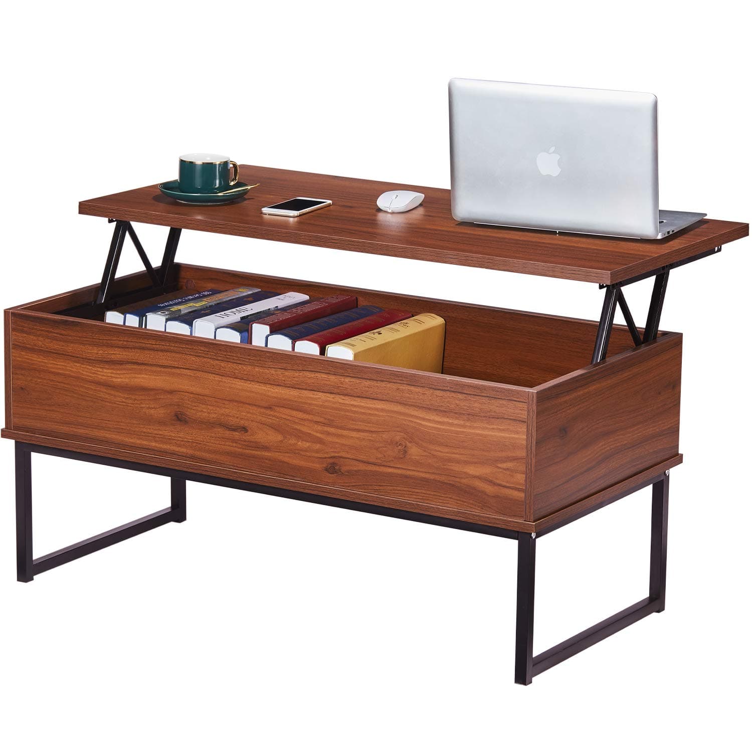 Itaar Lift Top Coffee Table Dining Table for Living Home, Display with Hidden Storage Compartment & Storage Space and Lift Tabletop, Walnut