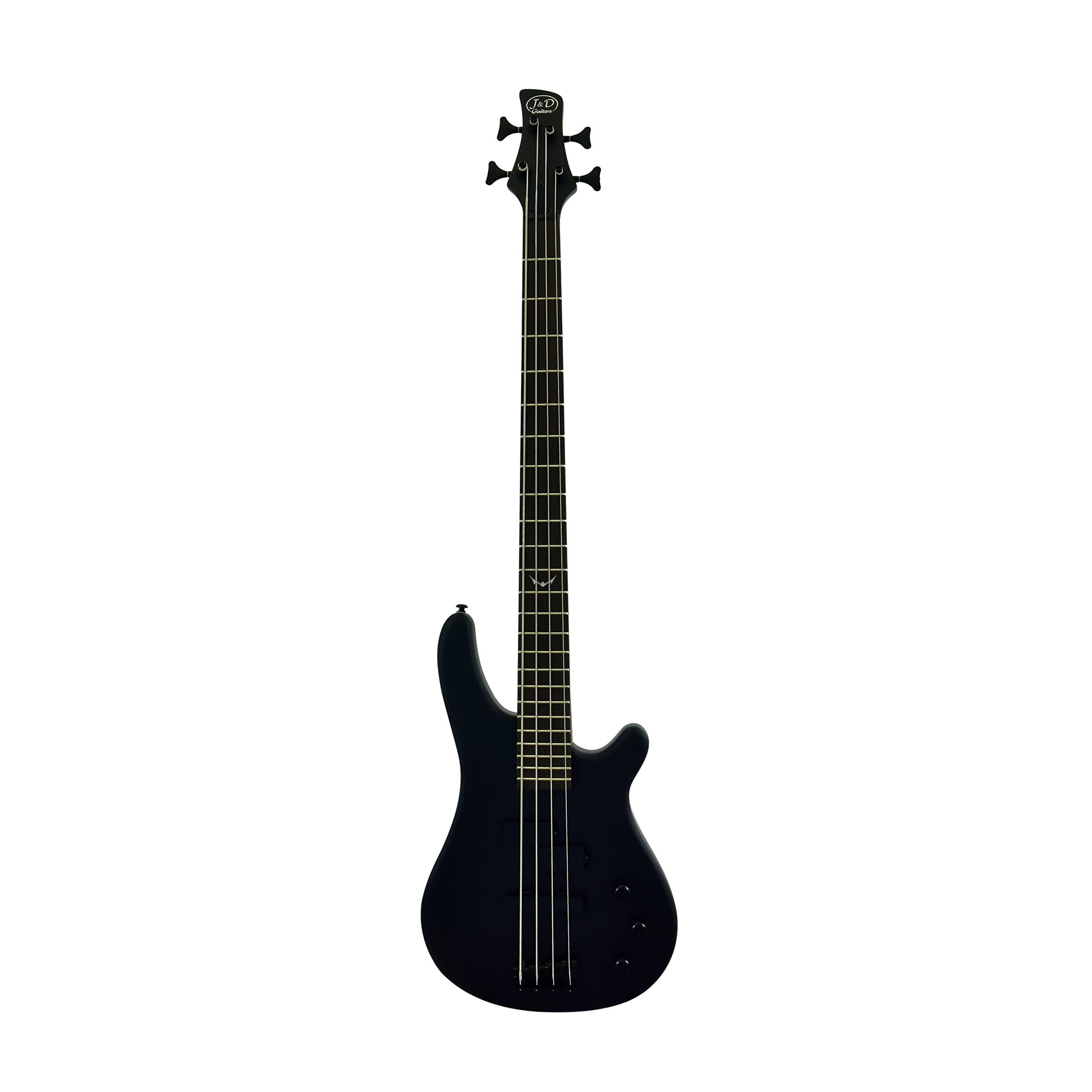 150 Flat Black Electric Bass Guitar 4 String - Matte Black Body, Maple Neck and Headstock, Rosewood Fingerboard