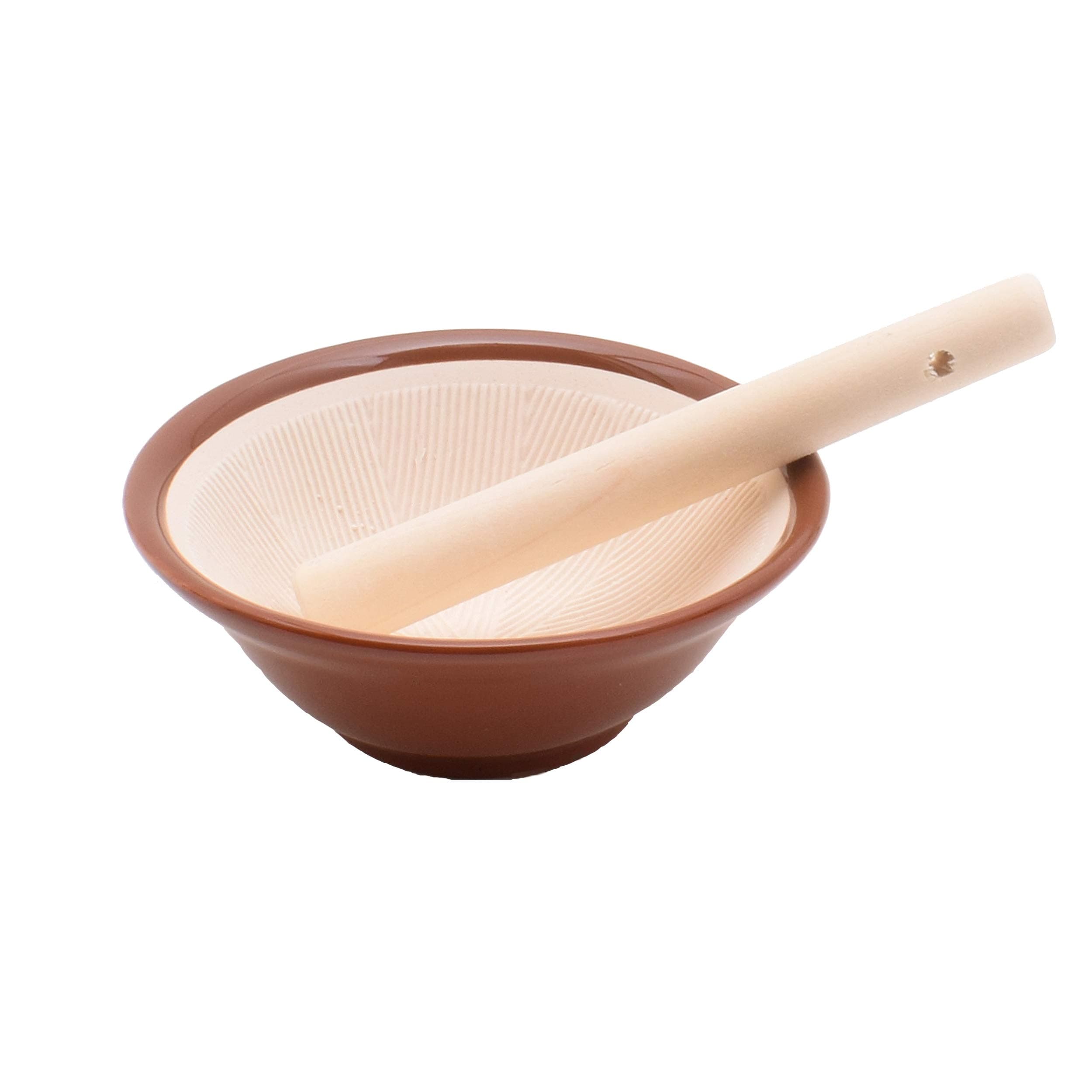 Suribachi Mortar and Pestle,Mini Ceramic Mortar Bowl with Wooden Pestle,Diameter 3.9inch, Kitchen