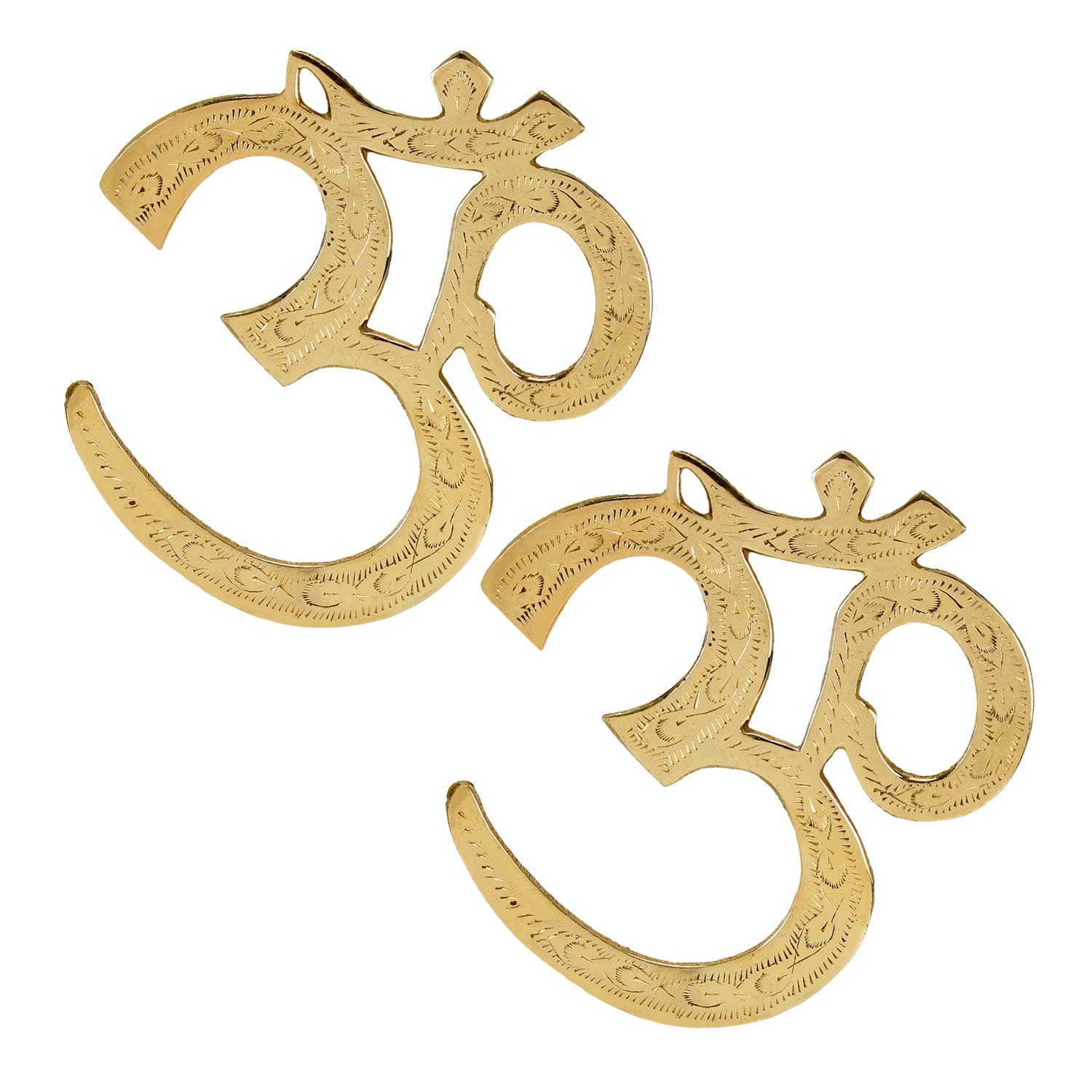Beautiful Hand Cast Brass Engraved on OM/AUM OM Om with Gold Finish, Brass, Decorative, Precious Collection – OM Meditation Accessories – One Pair (2 No.), 17 cm