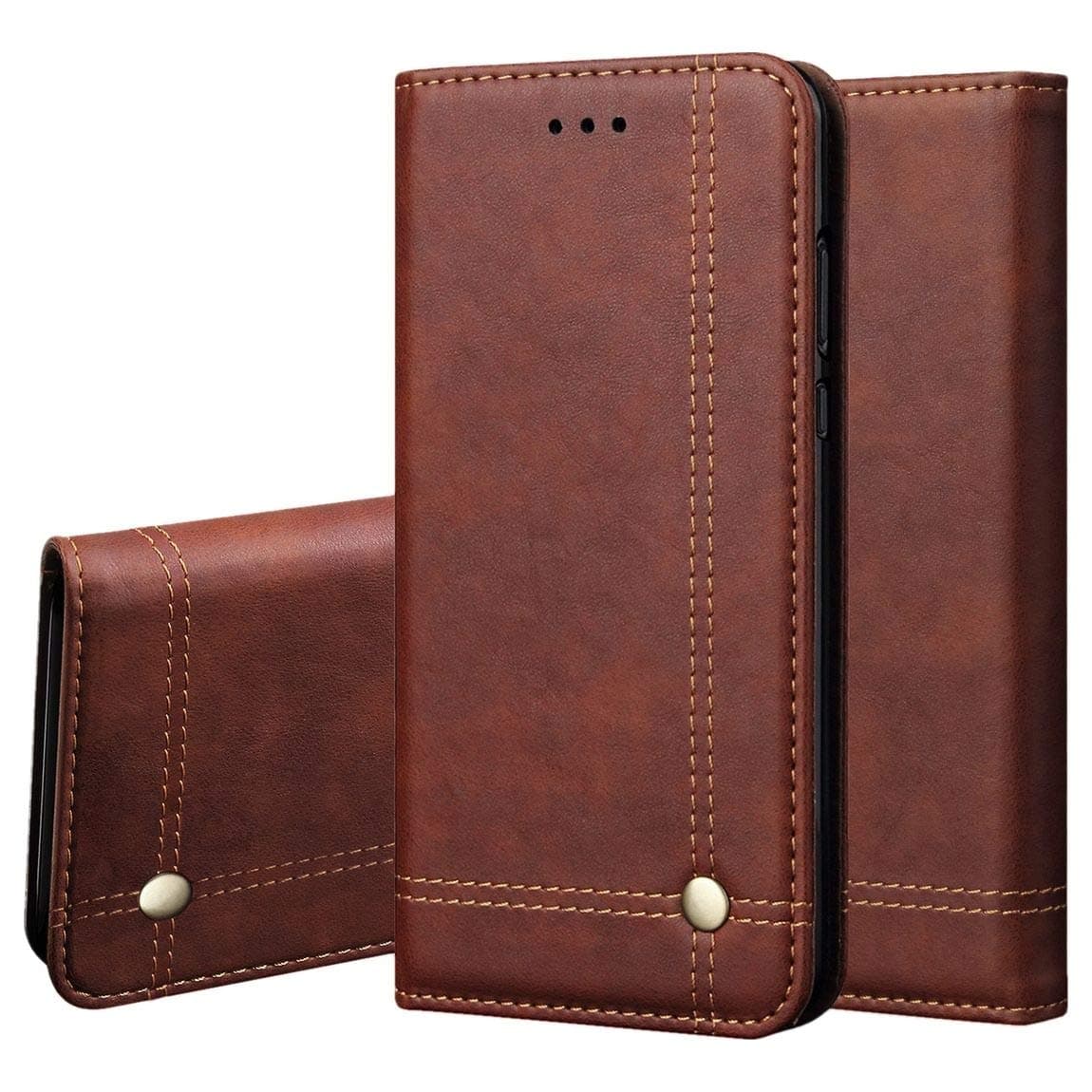 pirum magnetic flip cover for samsung galaxy note10+ / note 10+ / note10 plus/note 10plus leather case wallet slim book cover with card slots cash pocket stand holder - brown