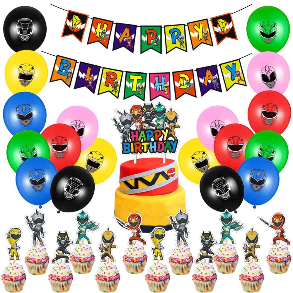 Power Rangers Birthday Party Supplies Decoration Party Favors Includes Banner Balloon Cake and Cupcake Topper for Boys Kids Baby Shower Birthday Supplies