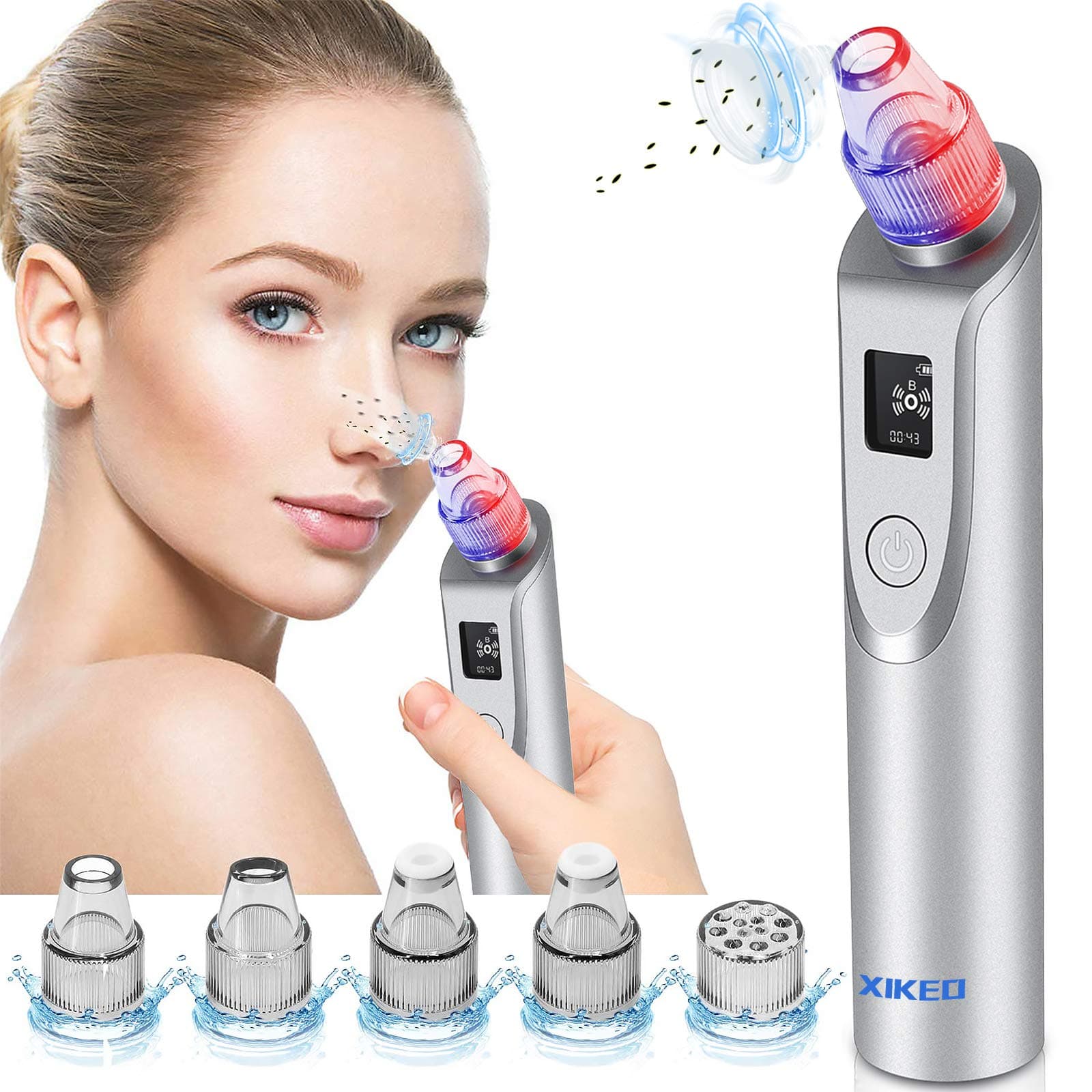 Blackhead Remover Vacuum-Pore Cleaner Vacuum Electric Suction Facial Comedo Acne Extractor Tool with LED Display for Women & Men (Grey)