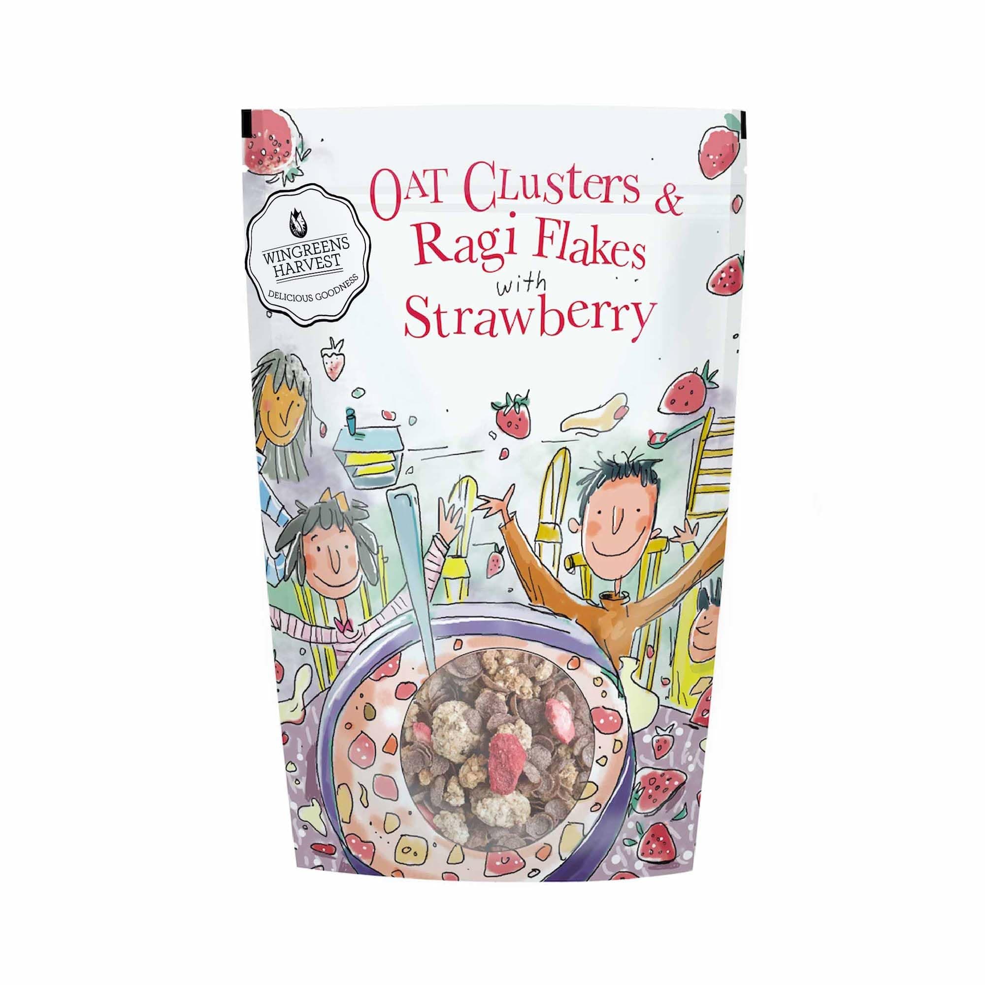 MONSOON HARVEST Wingreens Harvest Oats Clusters & Ragi Flakes With Strawberry| Oats, Flax Seeds, Granola| Breakfast Cereal| 350 G