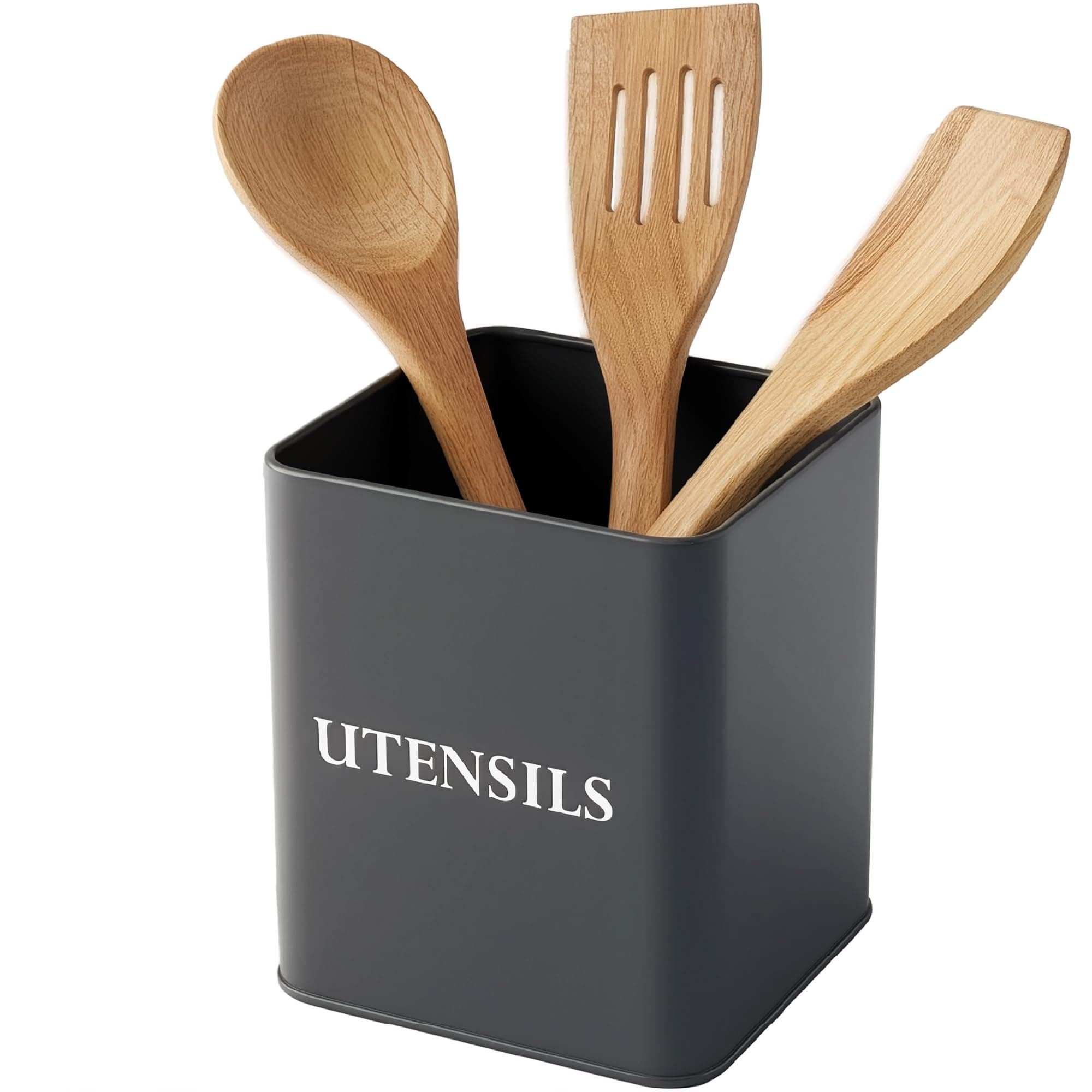 andrew james Utensil Holder Vintage Metal Utensil Pot Large Kitchen Utensil Organiser Retro Kitchen Accessories Utensils Storage Holder for Knives Forks Utensils, Kitchen Organiser Pot (Grey)