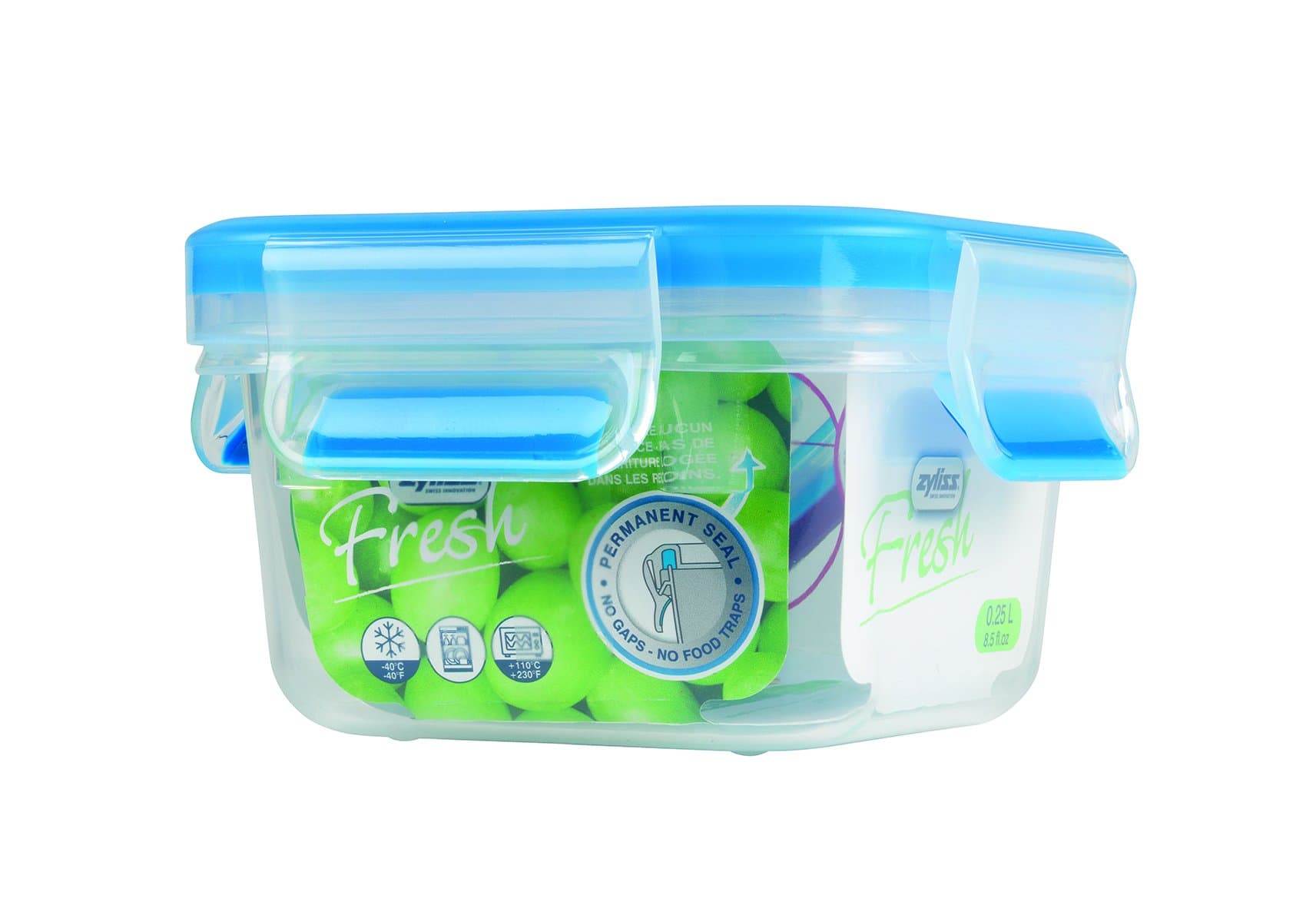 Zyliss"Fresh" Food Storage Container with Snap Locking Lid – 100% Leak Proof Airtight - Plastic, Square 8.5 oz