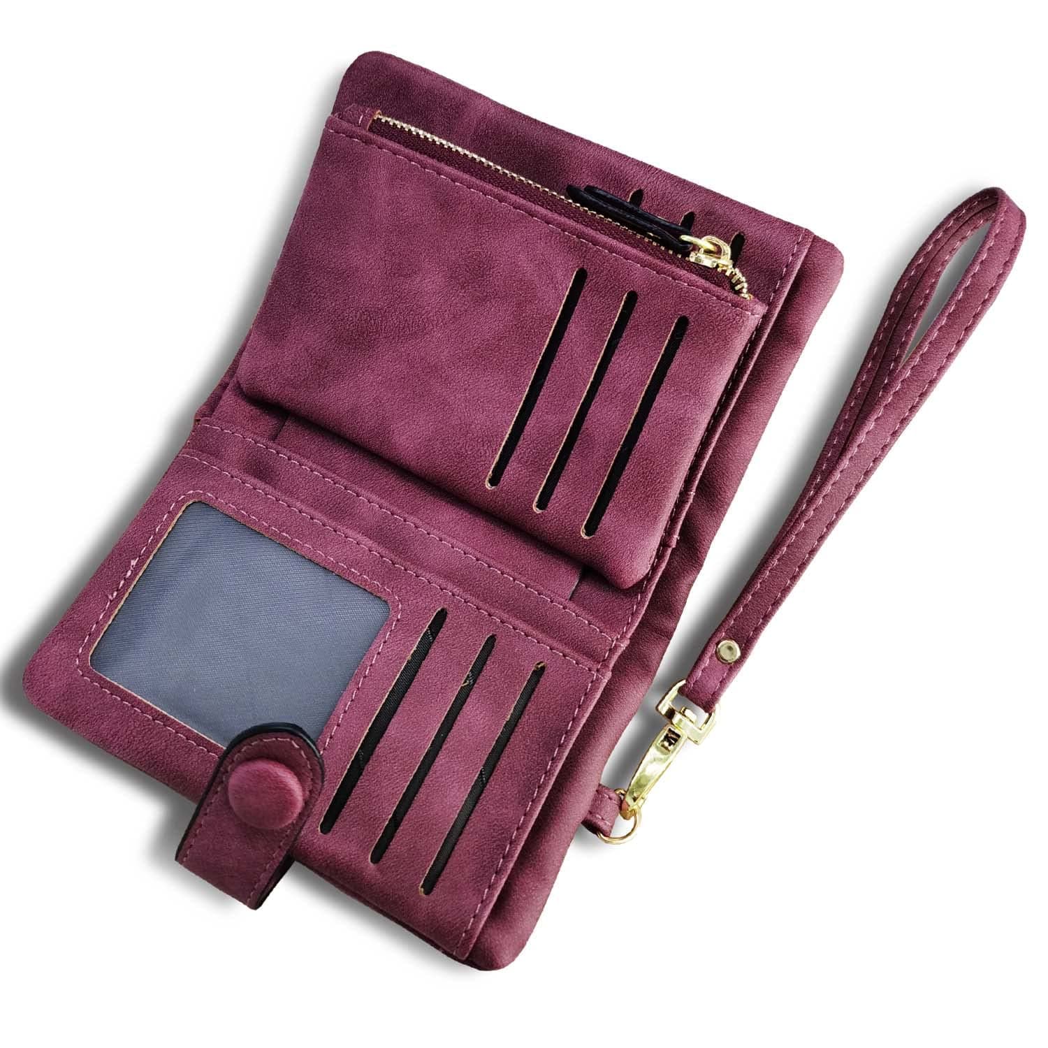 AOXONEL Women's Small Bifold Leather wallet Rfid blocking Ladies Wristlet with Card holder id window Coin Purse