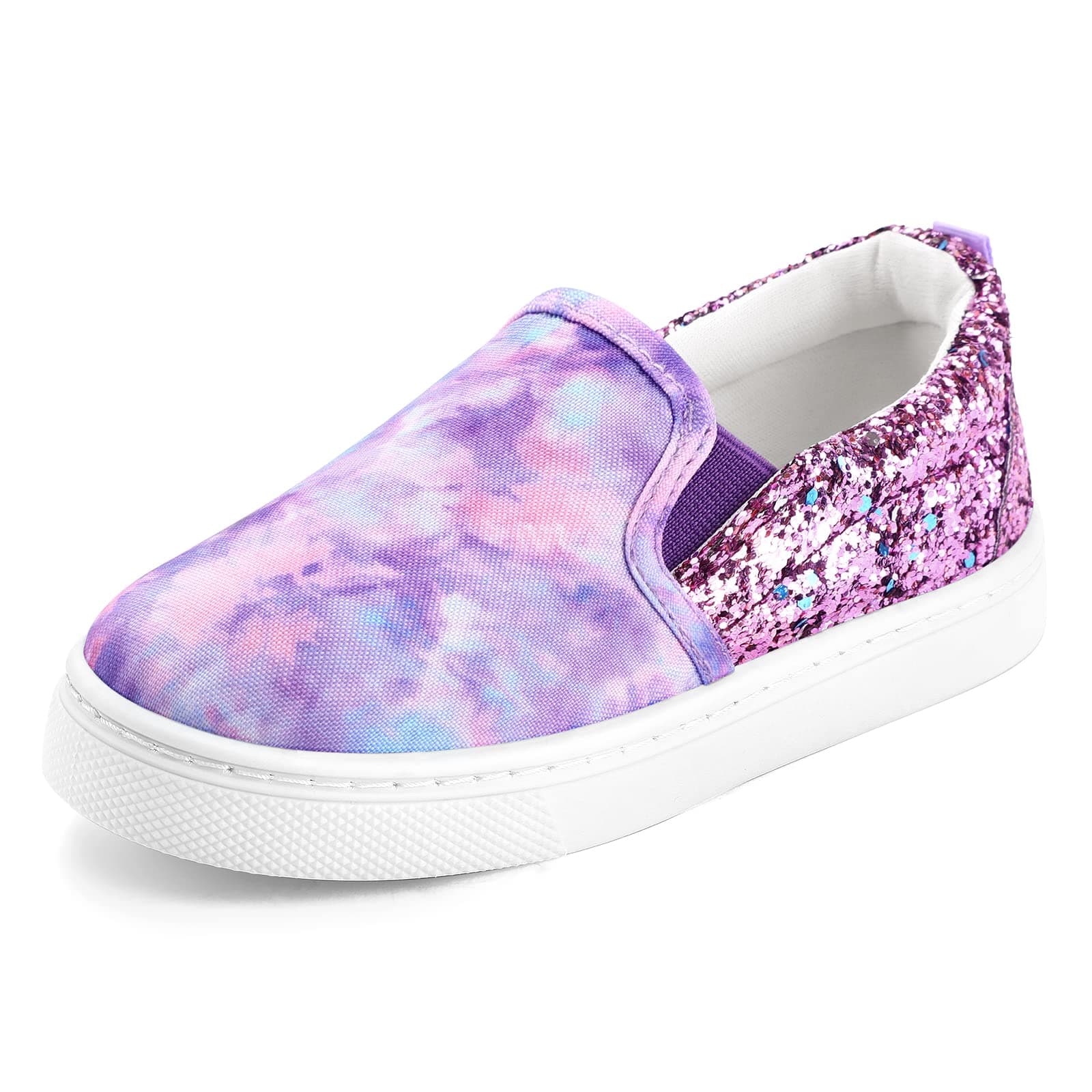 K KomForme Toddler Sneakers for Girls Boys Slip On Canvas Walking Shoes, Purple Glitter, 13 Little Kid