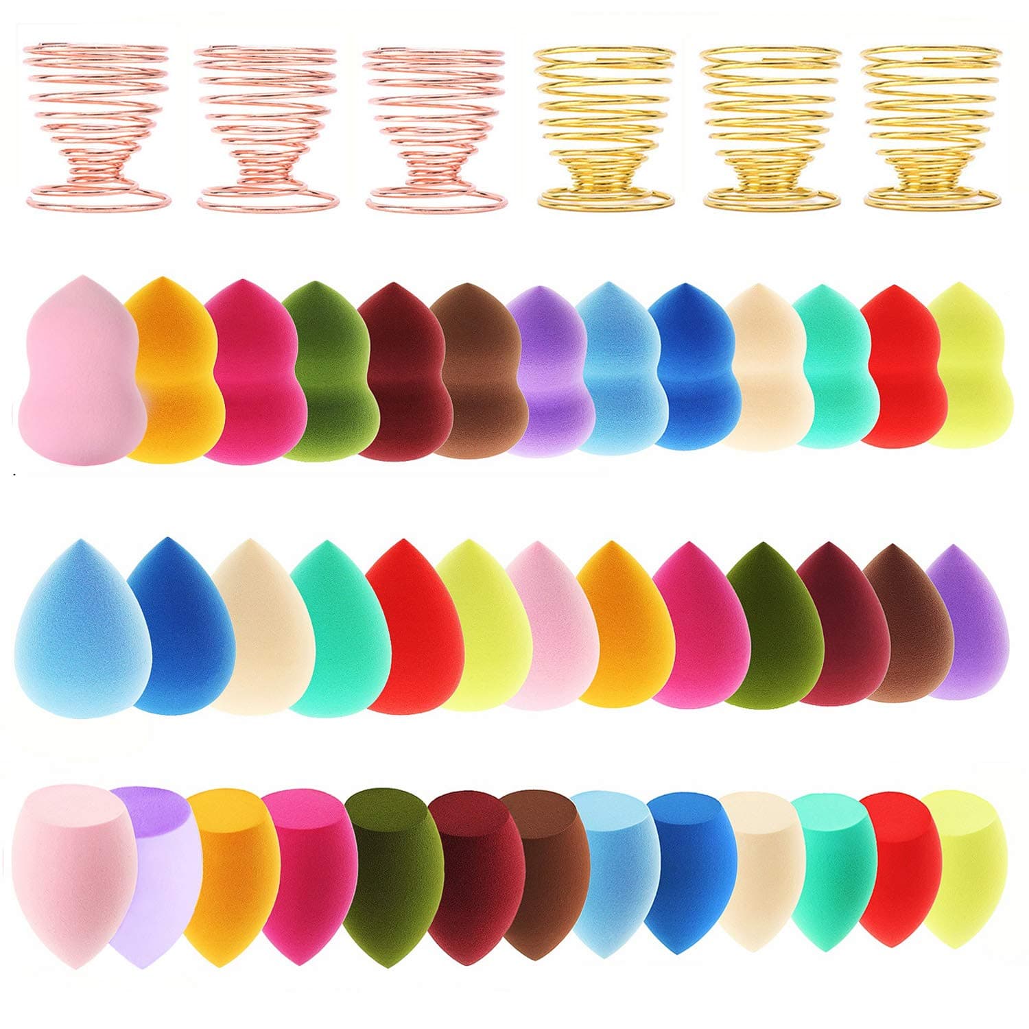 45pcs Makeup Sponge Blender Set - 39 Pcs Latex-Free Vegan Sponges with 6 Pcs Makeup Blender Holder, Beauty Cosmetic Foundation Blending Powder Puff for Liquid Powers BB Cream (Style 2)