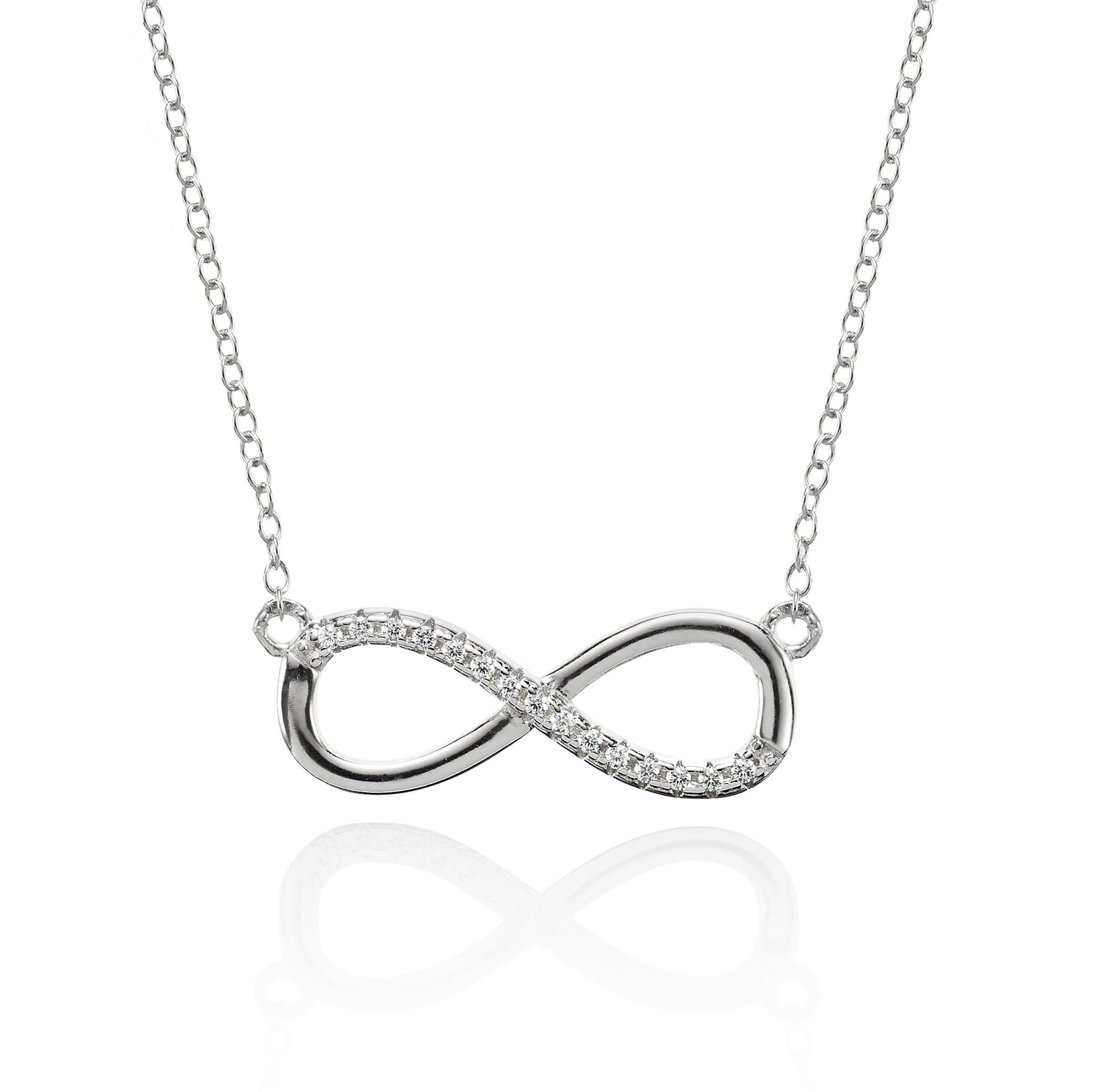 Infinity Necklace for Women, Silver, Gold or Rose Gold Plated Sterling Silver Chain Necklace with Cubic Zirconia, Sterling Silver Infinity Pendant Necklace for Women