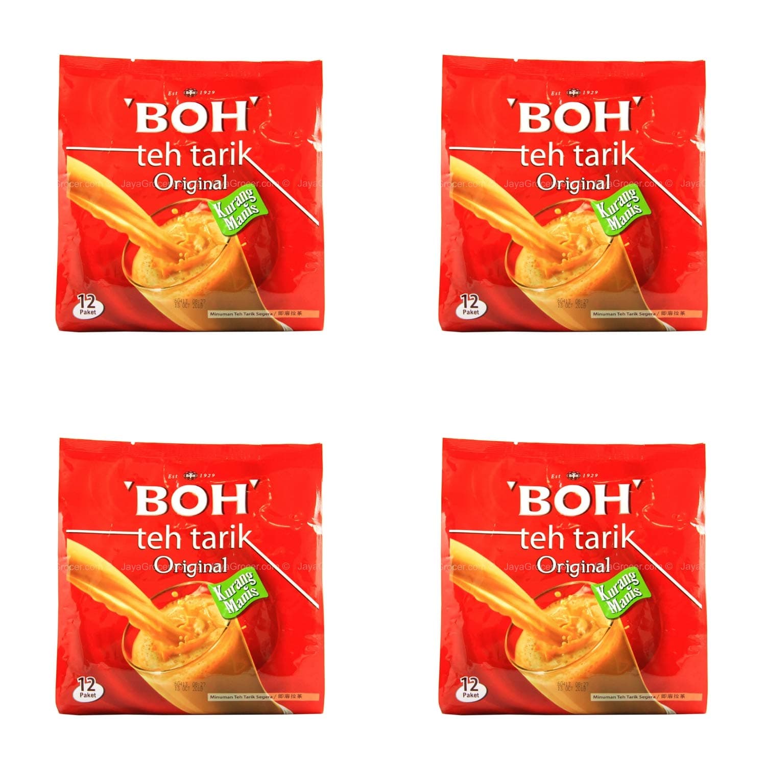 4 Pack BOH Teh Tarik Milk Tea Original Less Sweet Imported from Malaysia (4 x 12 Sachets)