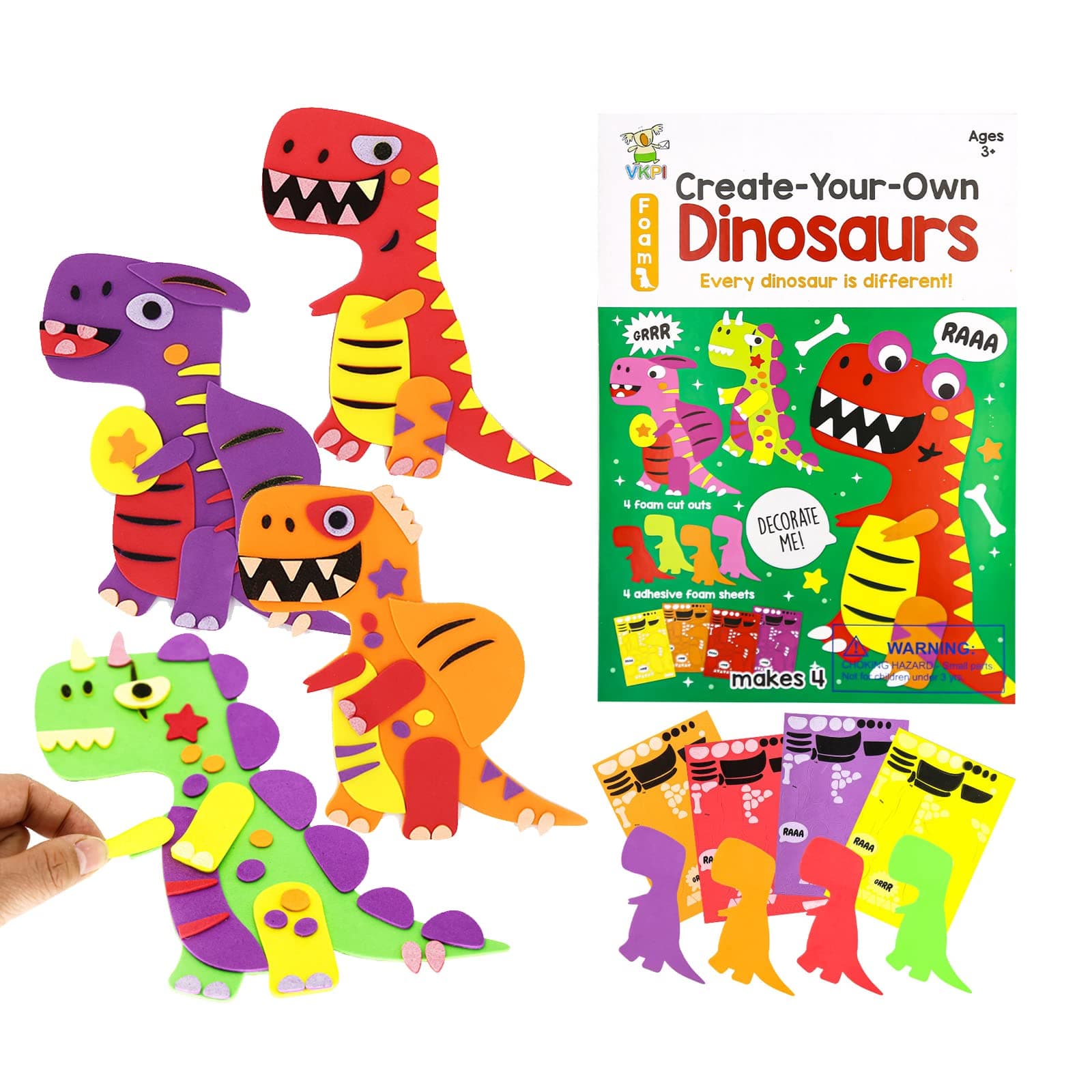 VKPI 4 Pieces EVA Foam Art Crafts Gift Kit, Creative Make Your Own Dinosaurs, Cartoon Foam Paper Craft Projects for Kids Ages 4+ Toddler, Preschool Learning Toy for Birthday Party Favor Supplies
