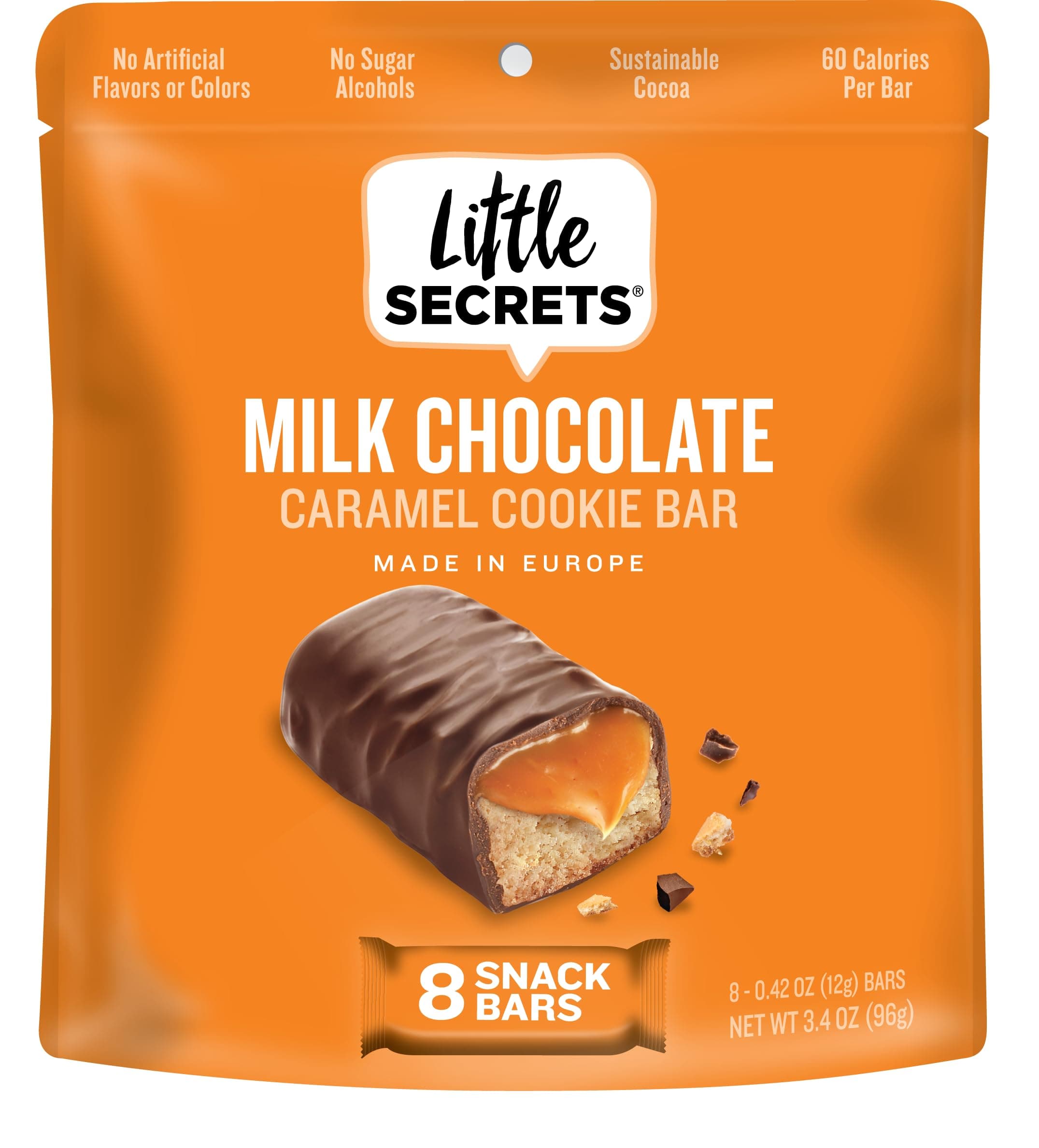 Milk Chocolate Caramel Cookie Bars | 8 Minis | Made in Europe | Nothing Artificial & No Sugar Alcohols | Sustainable Cocoa | 3.4 Ounce, Pack of 1