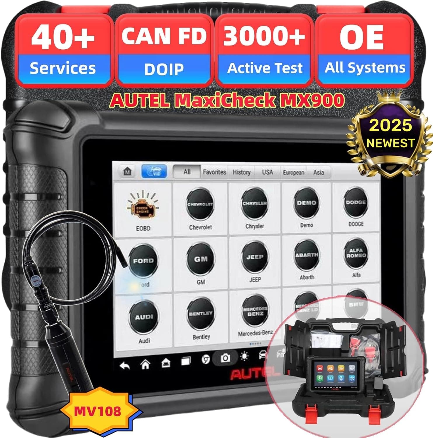 Autel Scanner MaxiCheck MX900, with MV108 (Worth $49), 2024 Full Bidirectional Scan Tool Upgraded MX808 MK808S, CAN FD & DoIP,OE All Systems Scan 2.0, 40+Service, FCA Auto auth, 3000+ Active Test