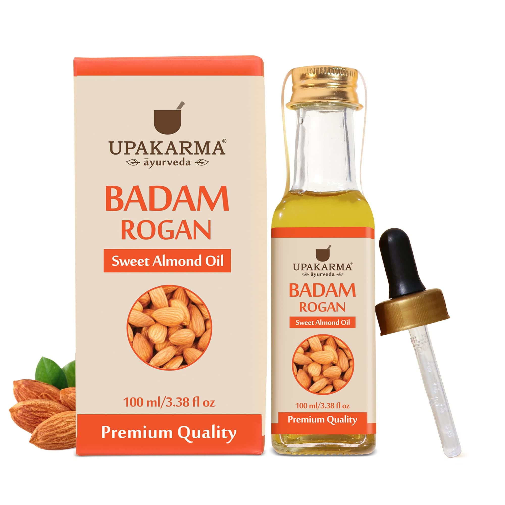 UPAKARMA Ayurveda Premium Badam Rogan Oil - 100ml | Pure & Natural Cold Pressed Sweet Almond Oil | Promotes Skin & Hair Health | Pack of 1