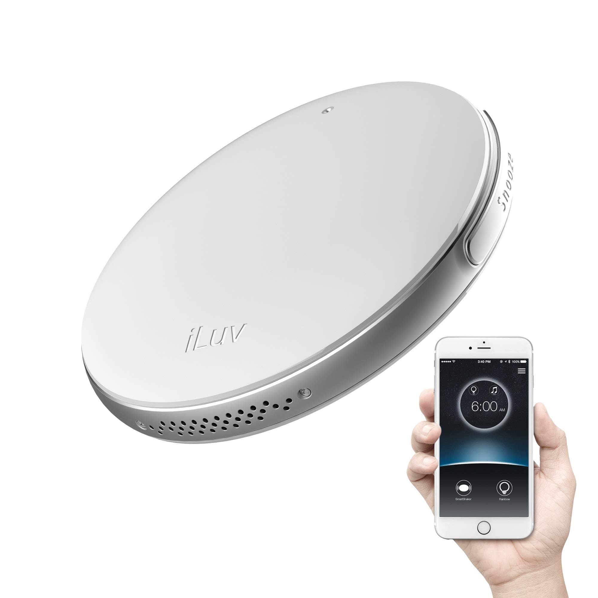 Smartshaker 2 by iLuv, Portable Vibrating Travel Alarm Bed Shaker with Multiple Alarms for Heavy Sleepers, Deaf People, Couples and Seniors (White)