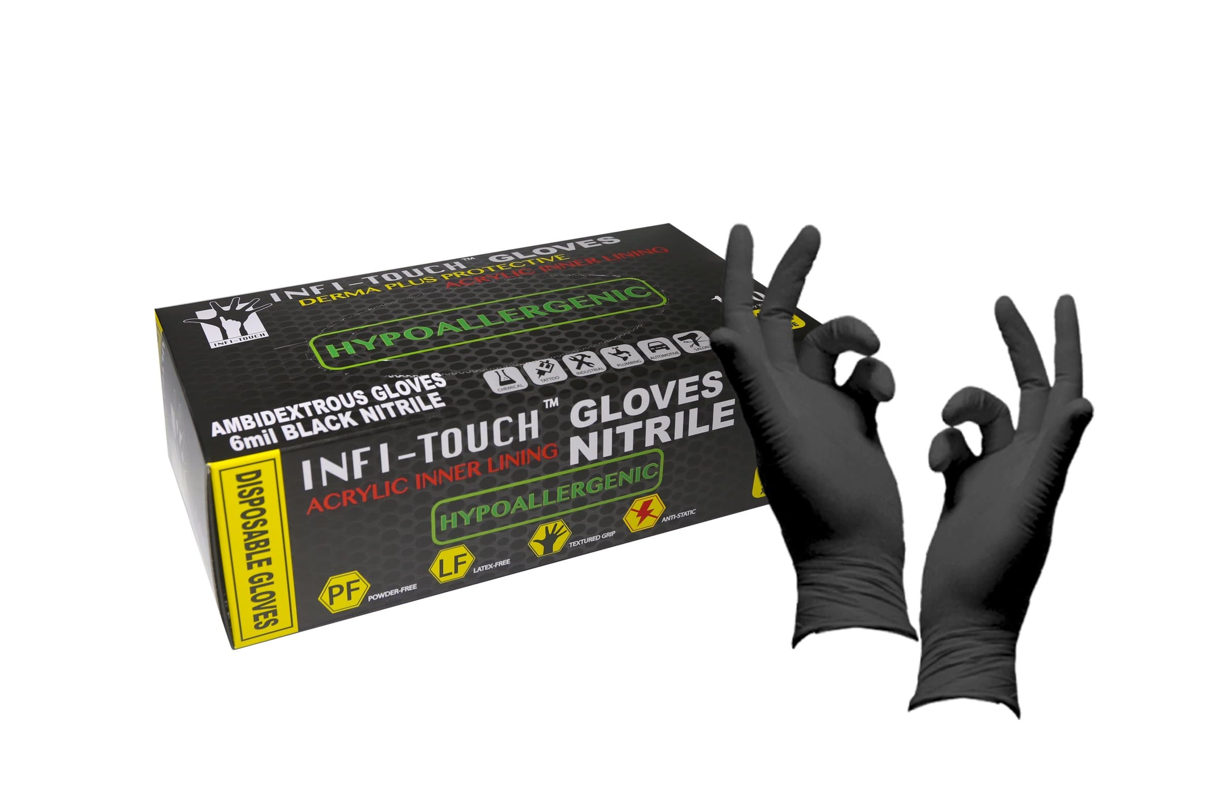 Black Nitrile Gloves, Disposable, Powder-Free, Hypoallergenic, Size Small, 100 Count