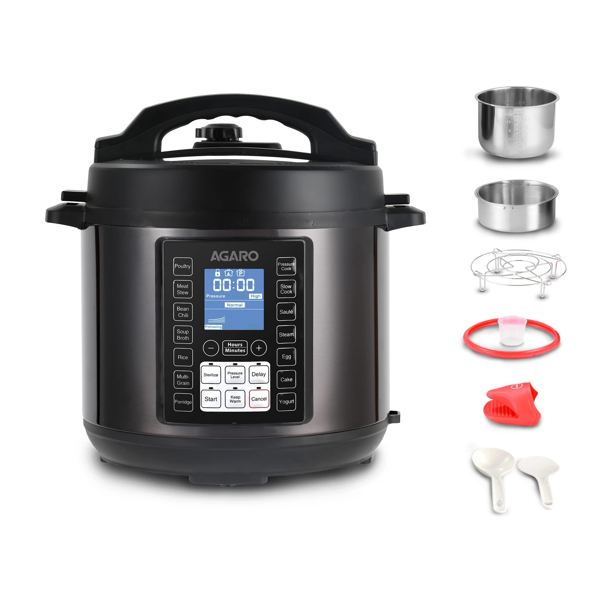 AGARO Imperial Electric Pressure Cooker, 8 Litres Inner Pot, 2.1Kgs (approx. 14 cups) raw rice, 14 Pre-Set multi Cooking Functions, Adjustable Pressure, Timer, Stainless Steel Pot, Pressure Cook
