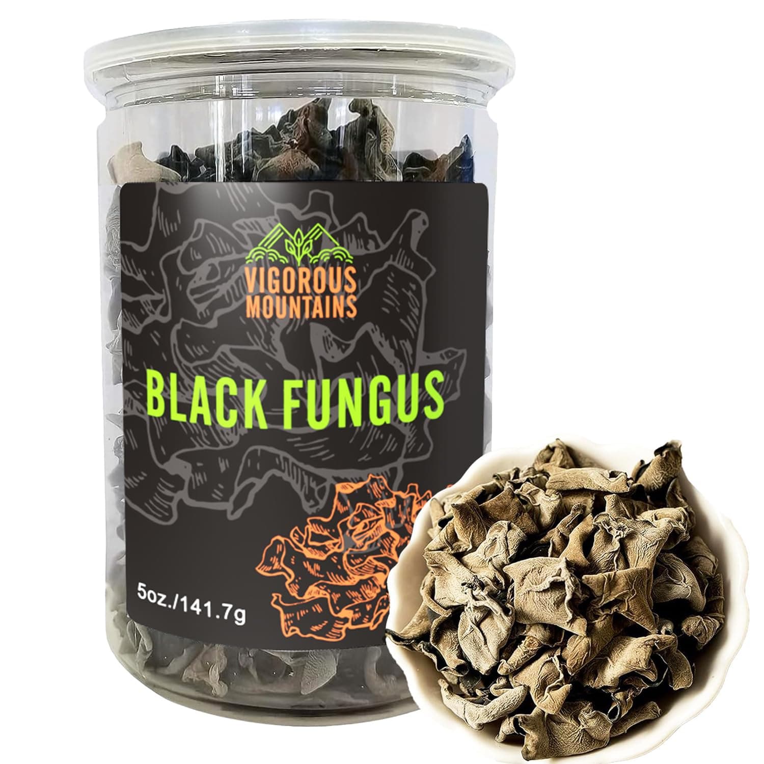 VIGOROUS MOUNTAINS Dried Woodear Mushrooms for Cooking 5 oz, Chewy Texture Dry Black Fungus for Soup Stir-fries Salads , 木耳 , 141.7 g