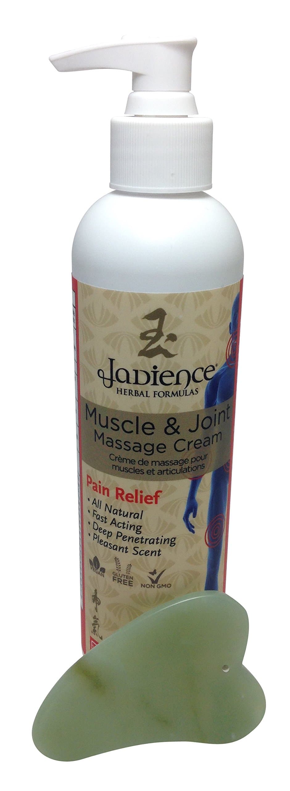 Jade Healing Stone Heart Gua Sha & Massage Cream Kit by Jadience: Myofascial Therapy Tool | Muscle Joint Topical Analgesic | Natural Tension Relaxer for Body Pain Relief & Scar Treatment