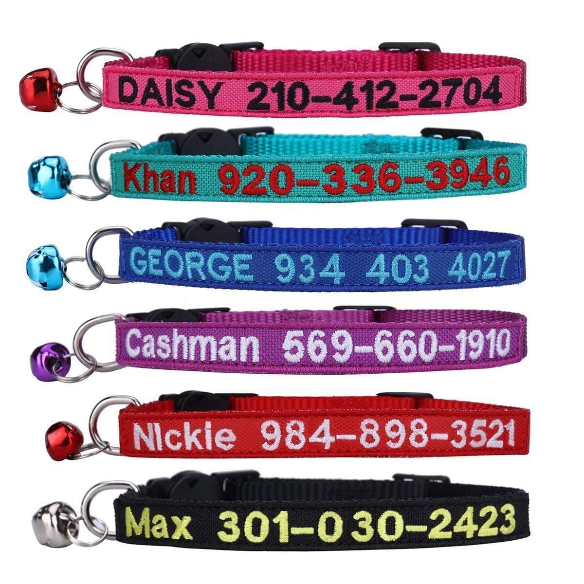 Cat Collar,Personalized Embroidered Nylon Cat ID Collars with Bell - Custom Text with Pet Name and Phone Number … (Cat Collar)