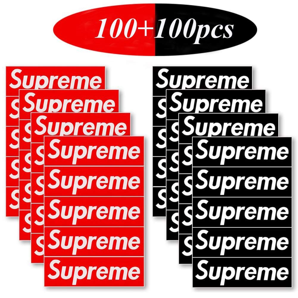 Phoetya 200 Pcs Supreme Sticker Waterproof Decorative Sticker Decal for Laptops, Skateboards,Luggage, Cars,Bikes, Motorcycle, Helmet,Snowboard, 3.5 x 1.2inch (RED+Black)
