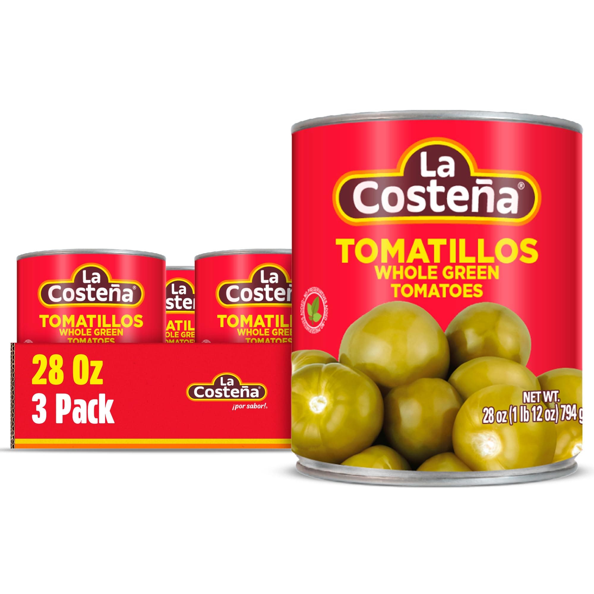 La Costeña Canned Tomatillos for Mexican Food, Tomatillo Salsa, Salsa Verde, Green Enchilada Sauce, Taco Sauce, Pico de Gallo & Tomato Soup - Pickled Green Tomatoes - 28oz, 3 Pack Canned Vegetables