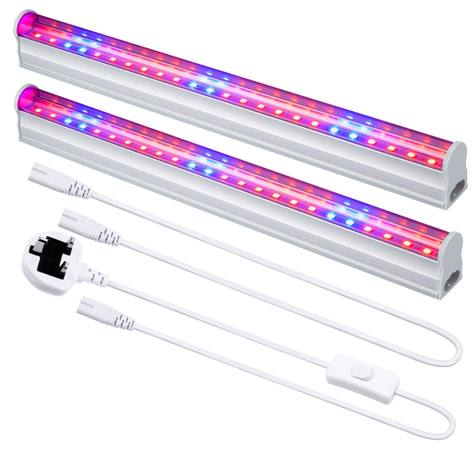 LED Grow Lights Bars for Indoor Plants Grow Lamp with Red/Blue Spectrum Grow Light Strip with Power Switch Wire + Cables for Succulents Seedlings Greenhouse (Pack of 2)