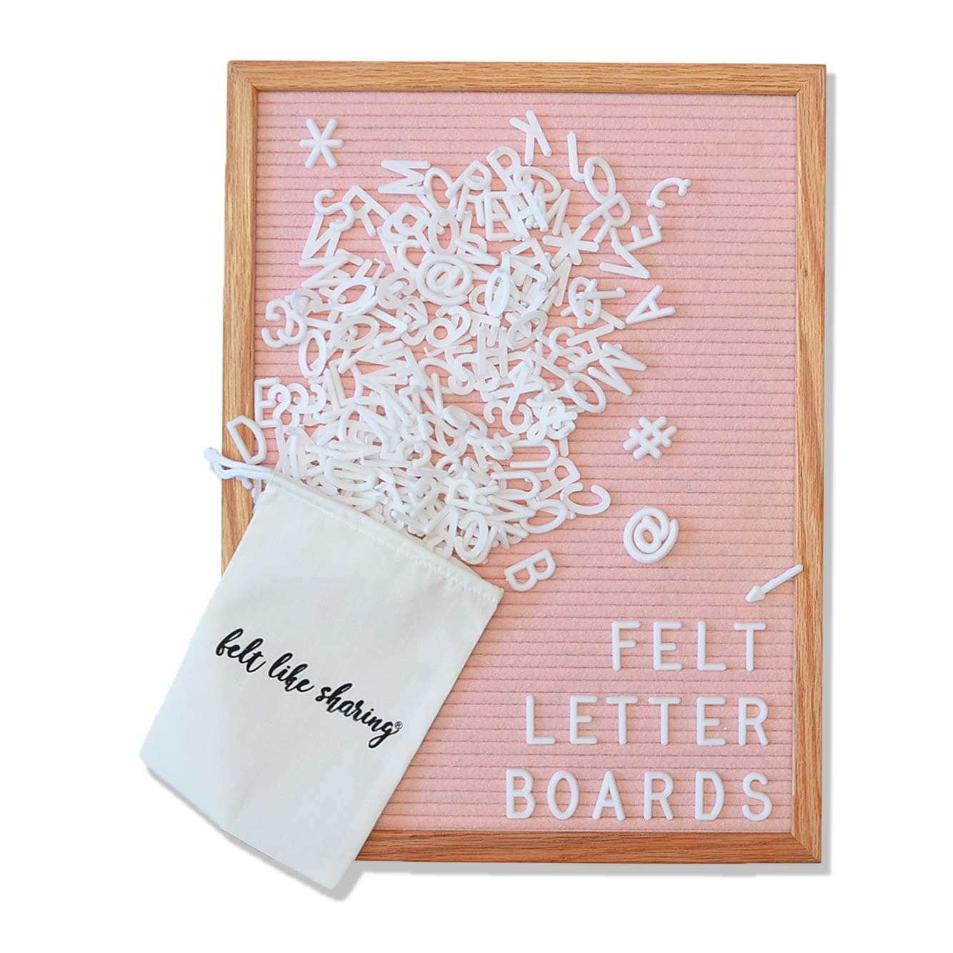 Felt Like Sharing Letter Board (Light Pink Felt - 12”x16”) – Changeable Message Board with 3 Sets of Felt Board Letters for Valentines Day Decor, Love Decor & Aesthetic Home Display in Oak Frame