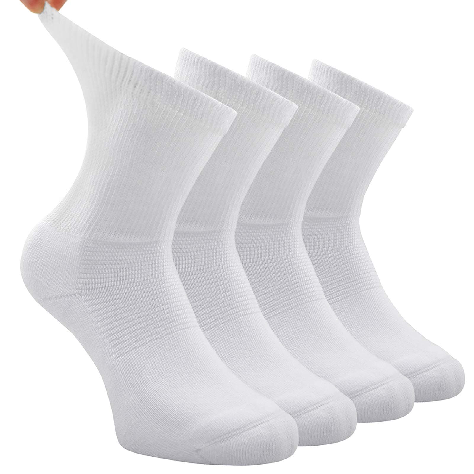 4 Pack Non-binding Diabetic Socks for Men Women, Loose Top Crew Cotton Thick Cushion Socks