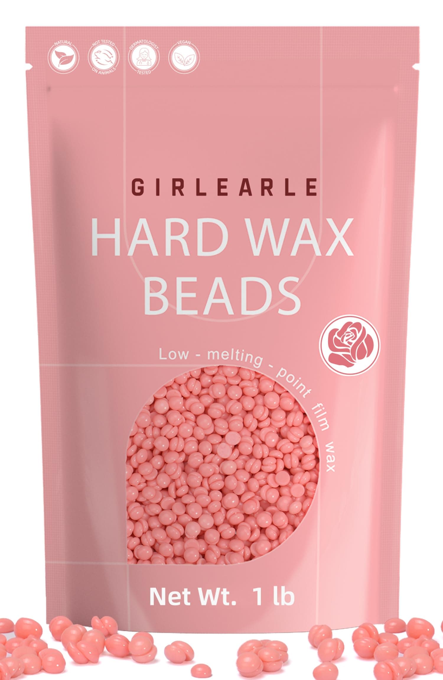 Hard Wax Beads, 1lb Wax Beans for Hair Removal Sensitive Skin with Rose Formula, Perfect for Full Body, Facial, Brazilian Bikini, and Legs at Home Wax Refill for Women Men (pink)