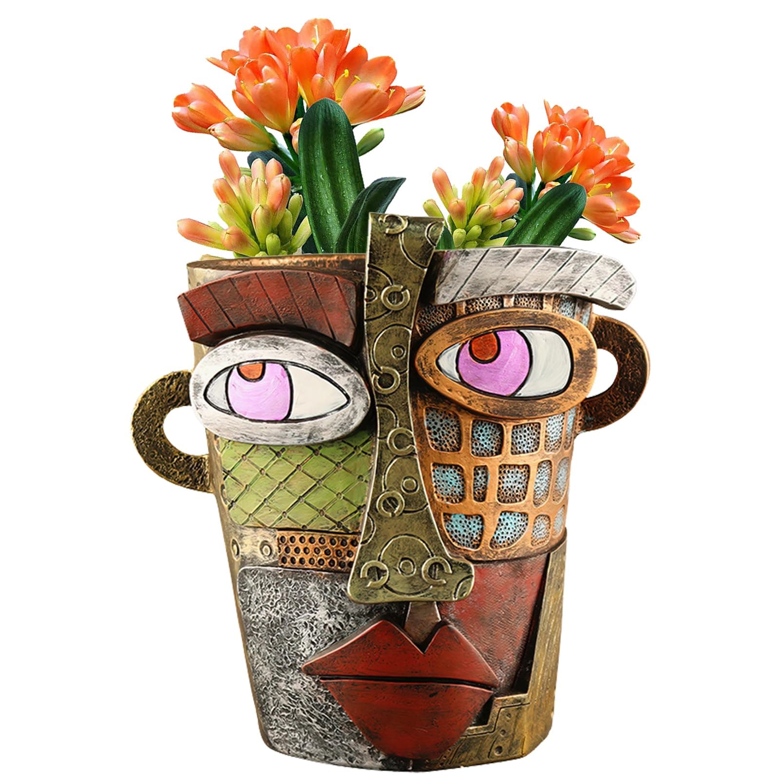 Midogaigai Abstract Face Planters Pots Head,Artistic Human Head Planter,Funny Face Flower Pot,Colorful Plant Pots for Outdoor Garden Deco and Home Art Decoration(Color 2)