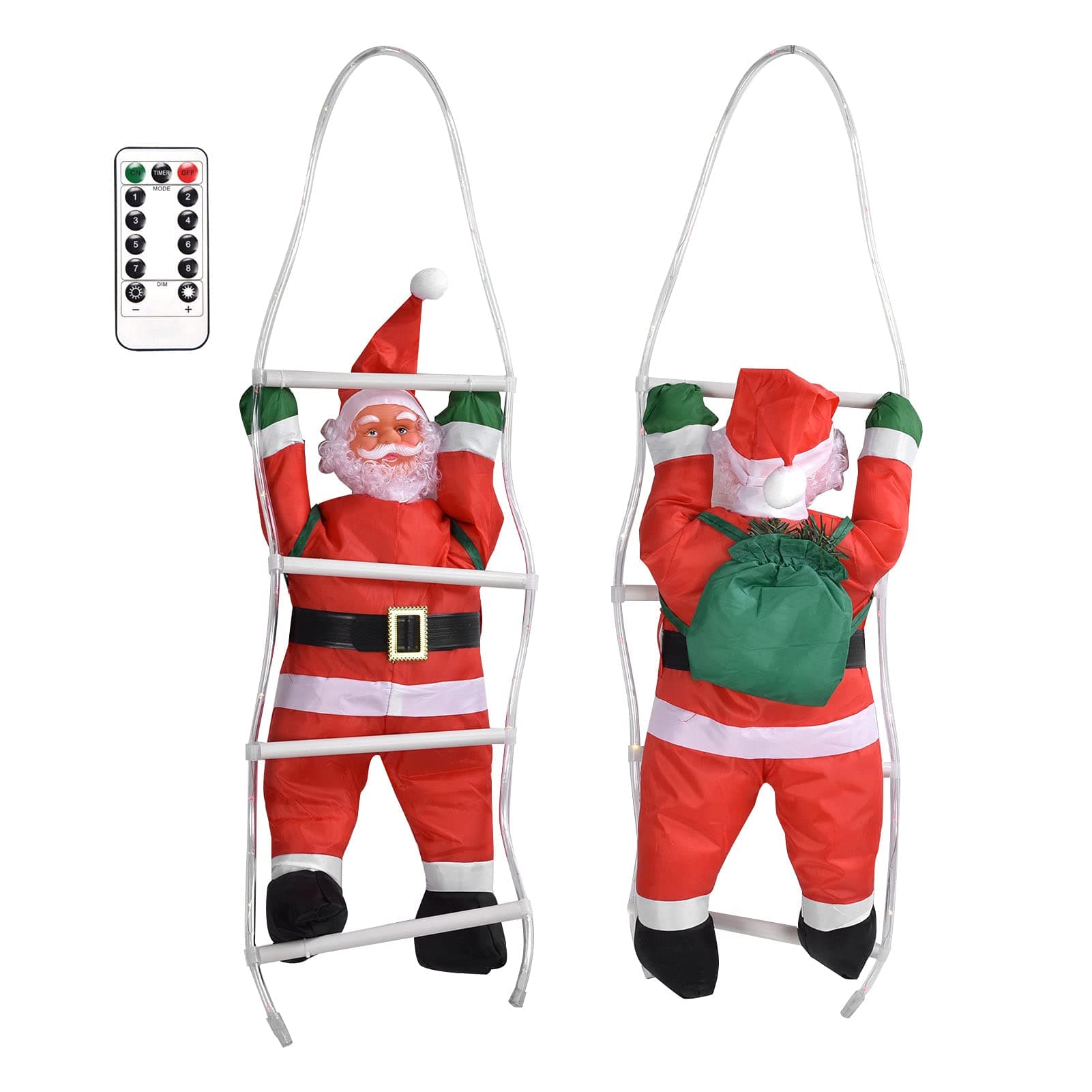 Santa Claus Climbing on Rope Ladder Light, Santa Climbing Rope LED Lamp, Plush Doll Toy Hanging DIY Christmas Tree Set Ornament for Christmas Tree Party(120CM colorful lights with remote control)