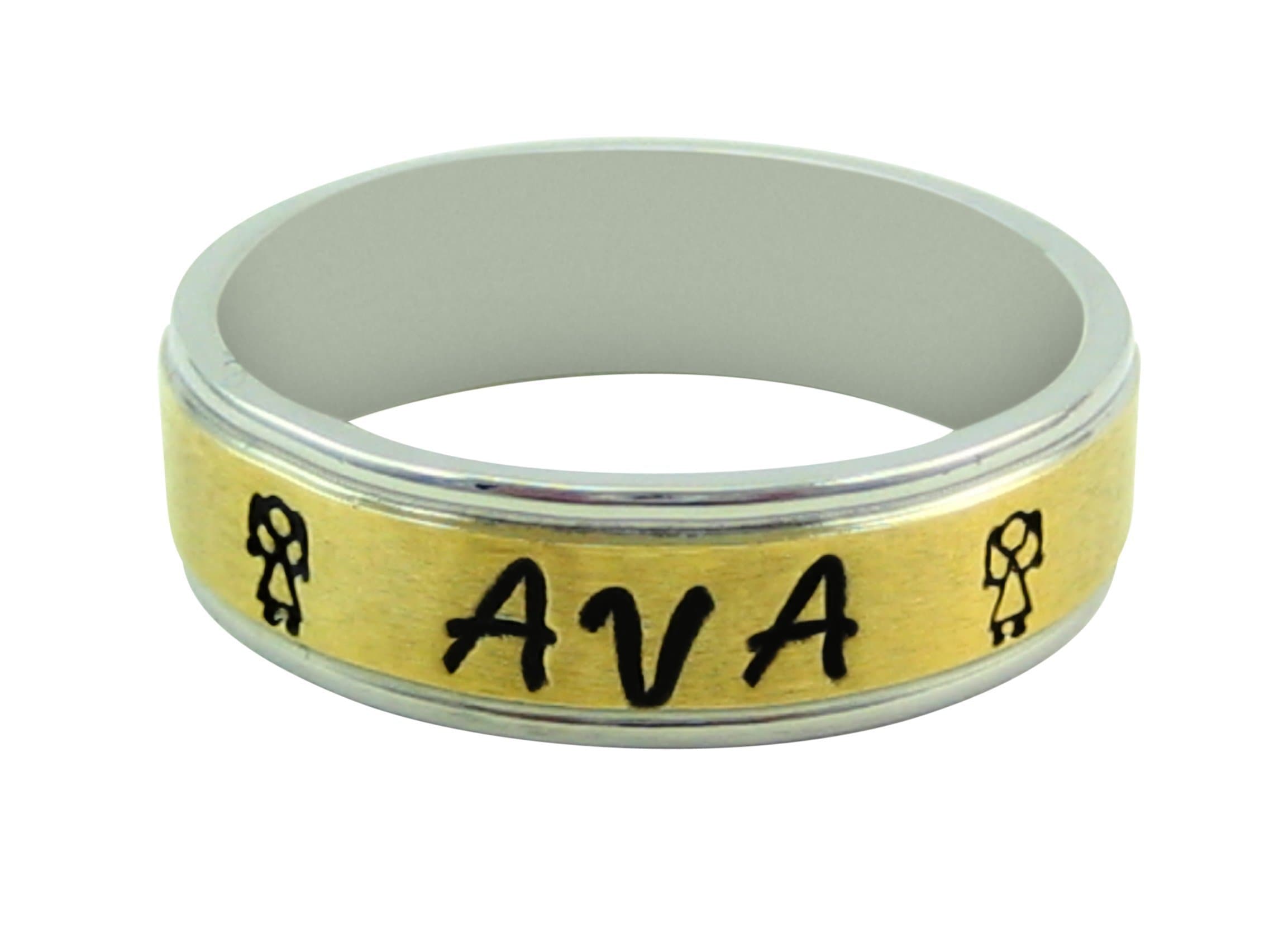 8mm hand made stainless steel ring called Fenrir stamped with your personalized message on a stunning gold plated center in size 8