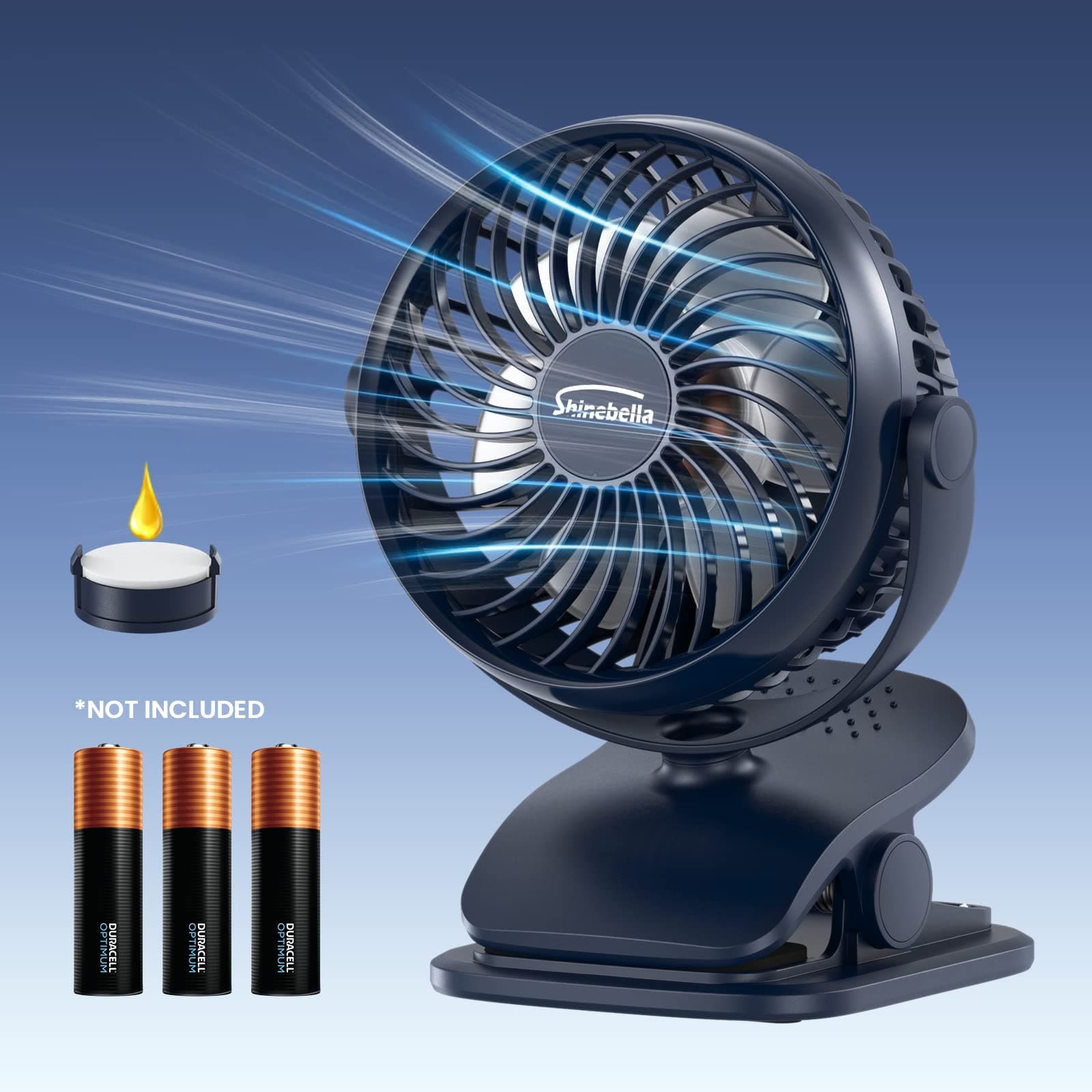 AA Battery Operated Clip-On Fan with Aroma, 4 Speeds, 5-inch Small Personal Fans for Baby Stroller, USB Powered, Quiet, 360° Rotation for Desk/Dorm/Camp/Golf Cart, Portable Home/Office/Bed Use